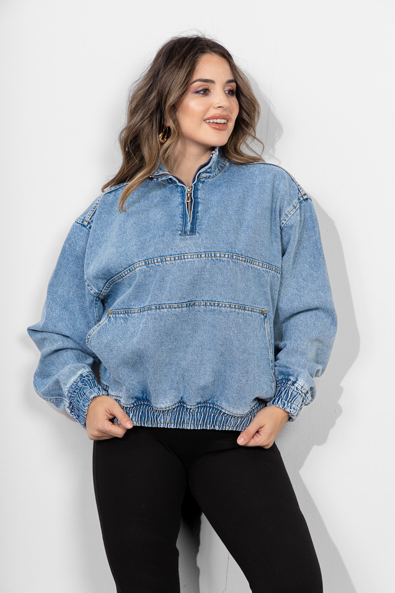 Lightblue Denim Half-zip