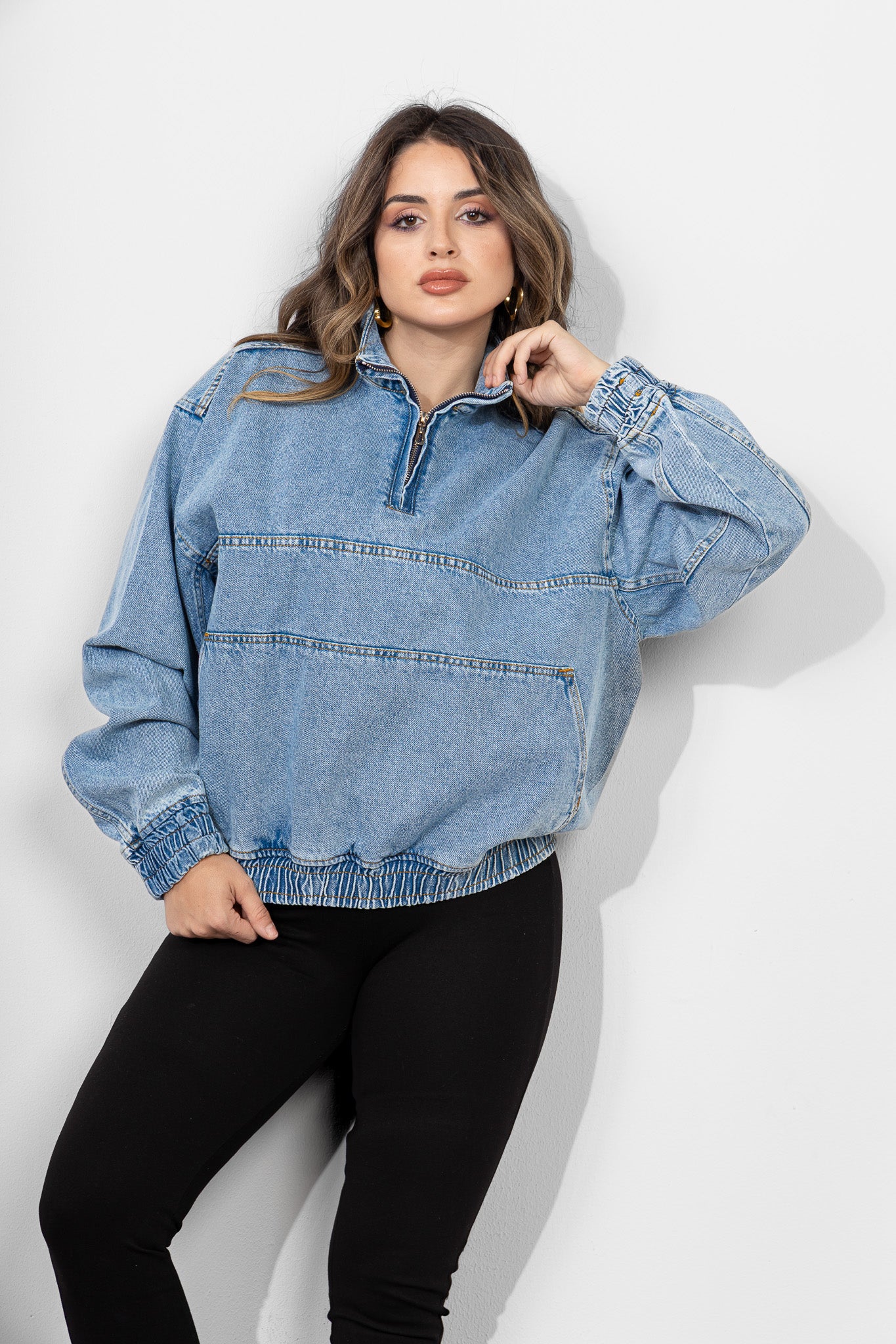 Lightblue Denim Half-zip