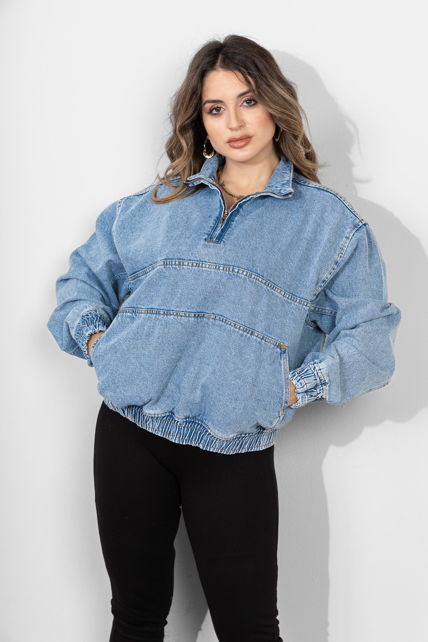 Lightblue Denim Half-zip