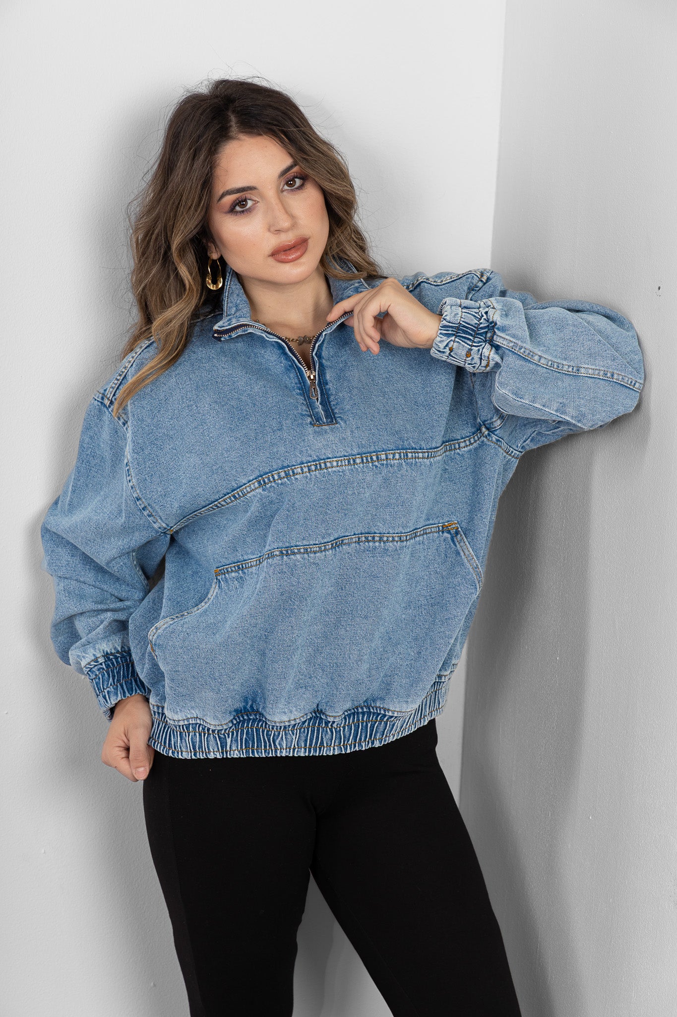 Lightblue Denim Half-zip