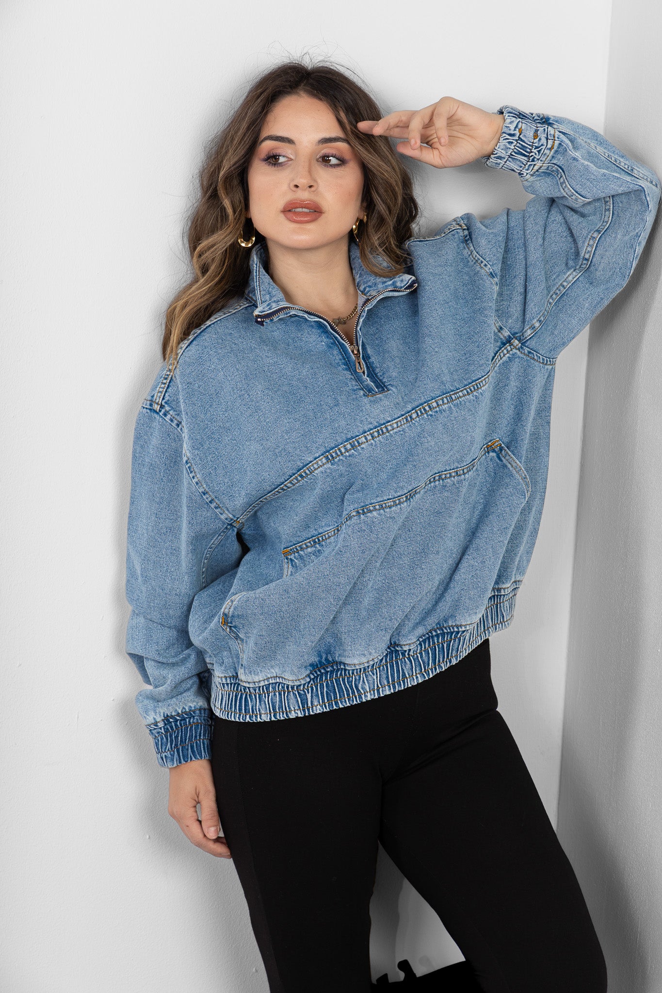 Lightblue Denim Half-zip