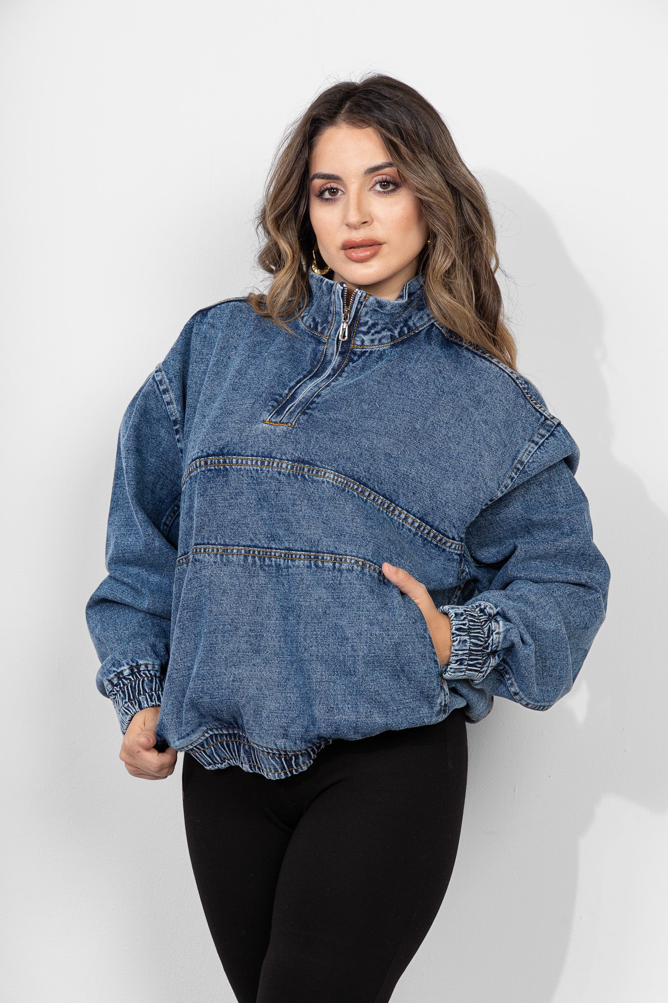 Midblue Denim Half-zip