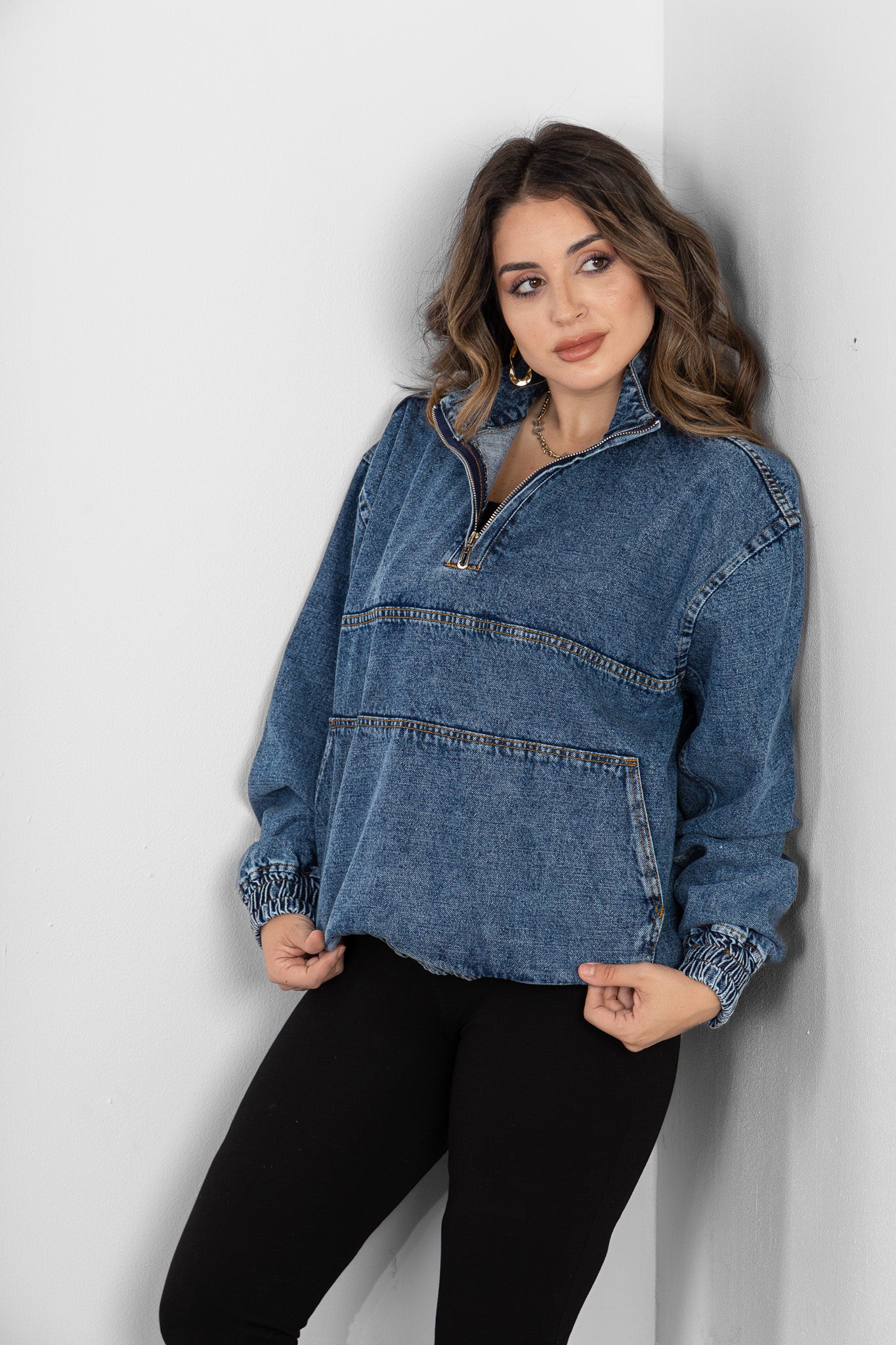 Midblue Denim Half-zip