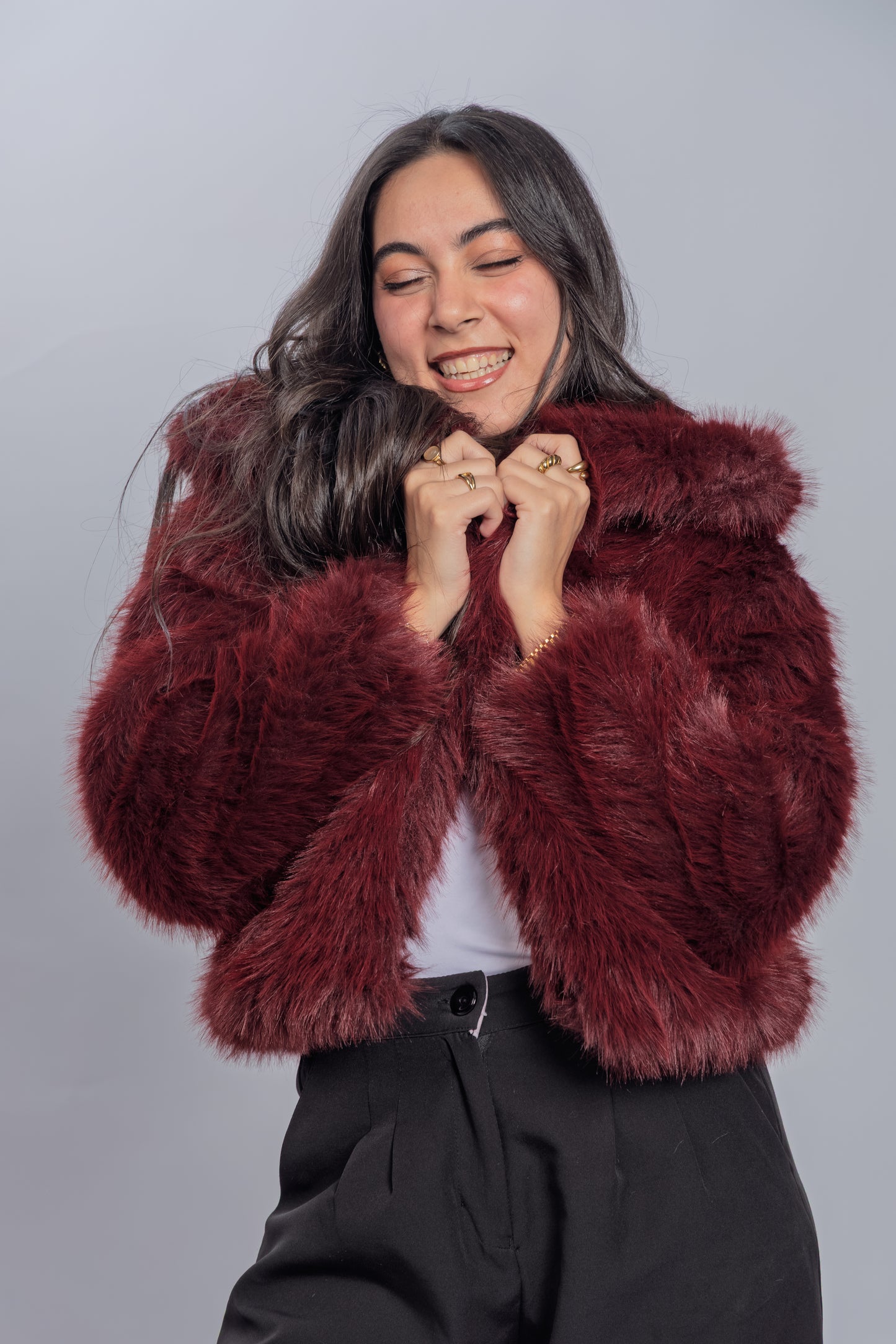 Burgundy Faux Fur Jacket