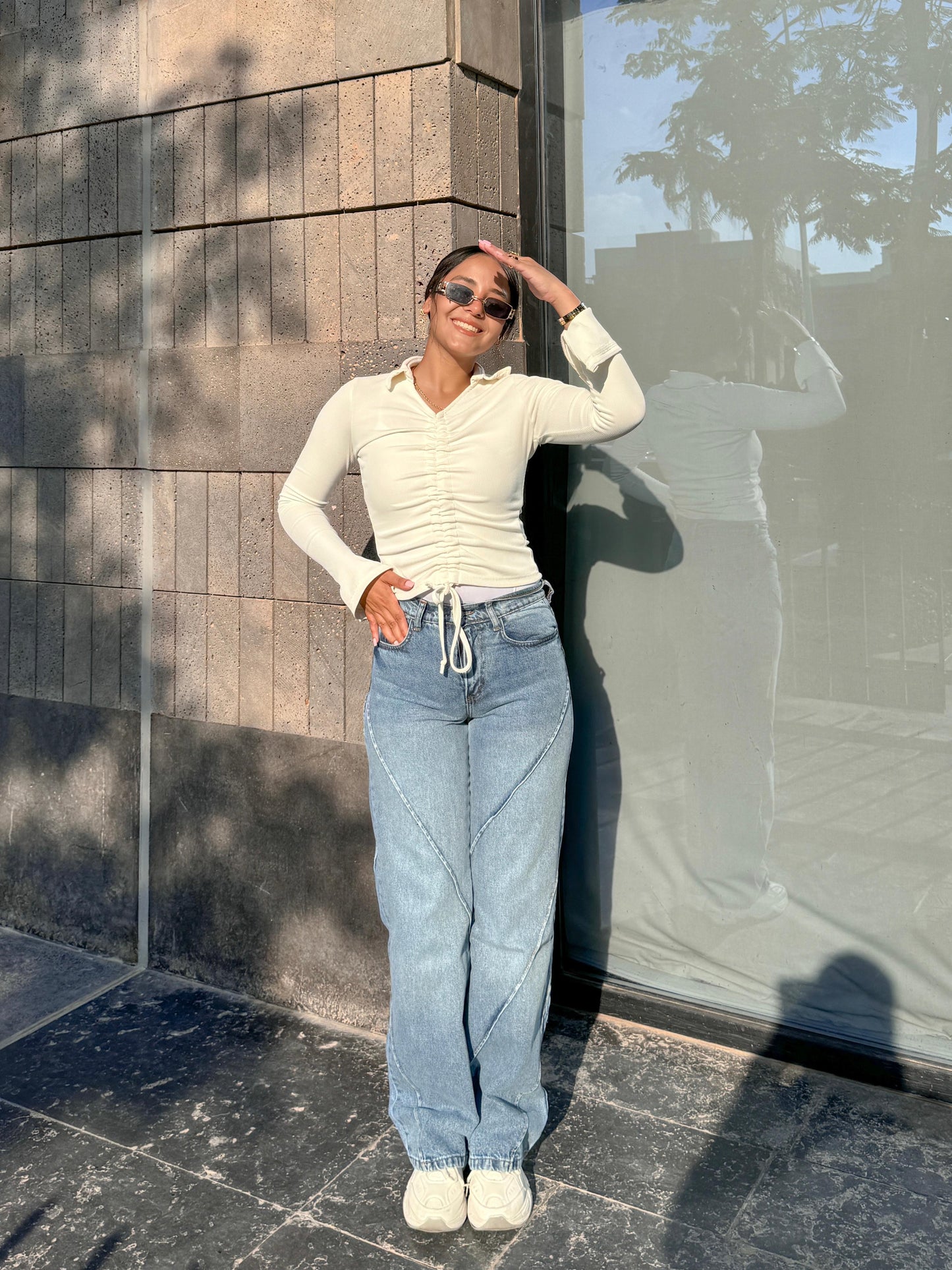 Wave stitch jeans