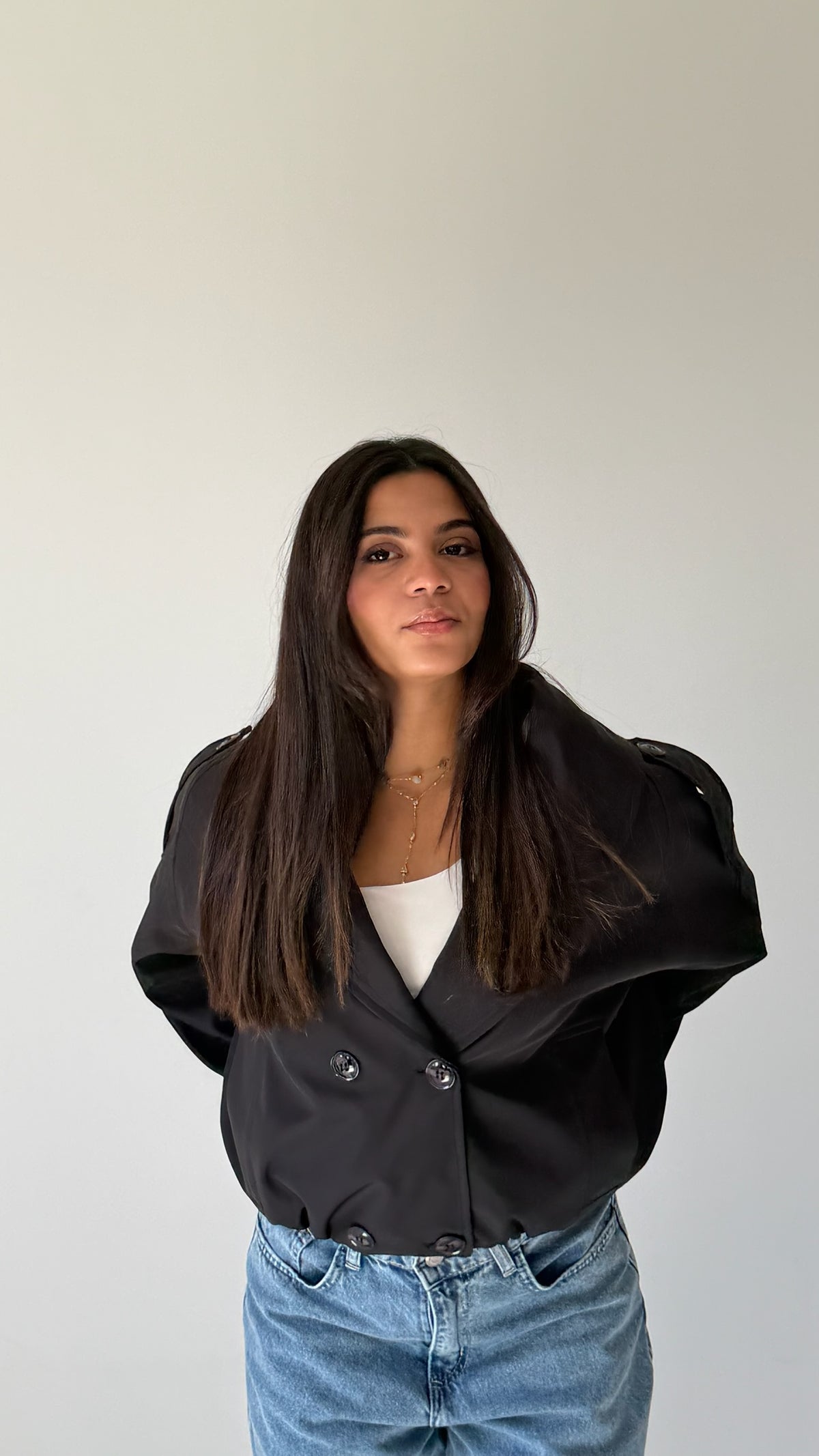 The Double Breasted Cropped Jacket In Black