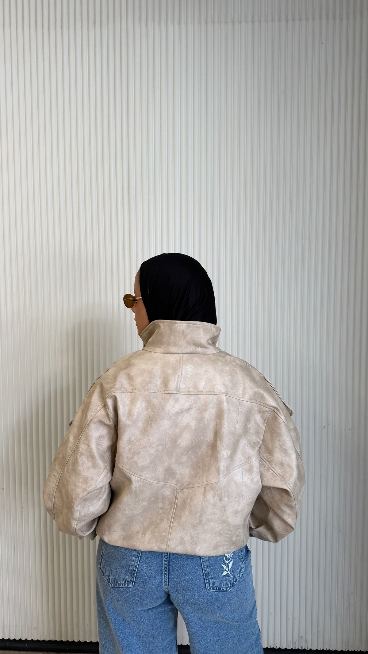 The Funnel Neck Leather Jacket In Beige