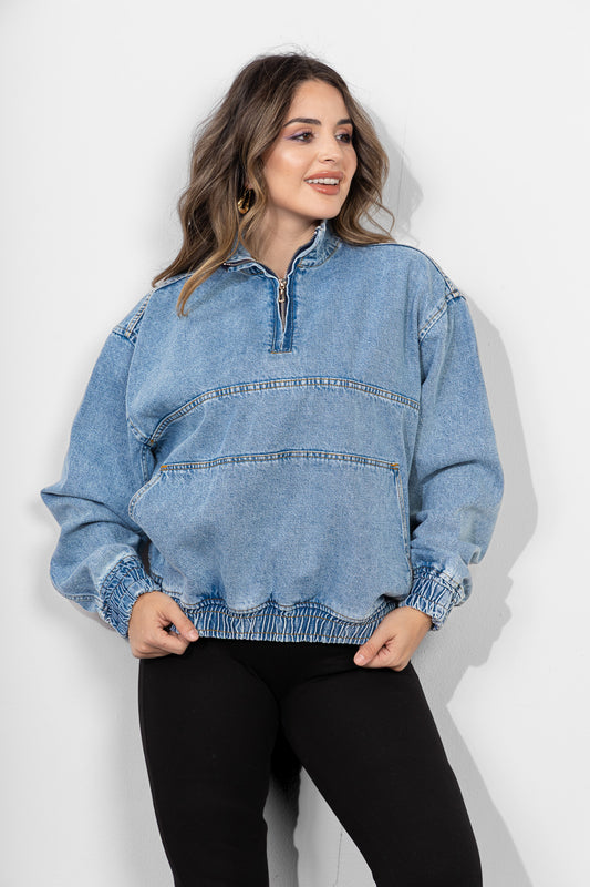 Lightblue Denim Half-zip