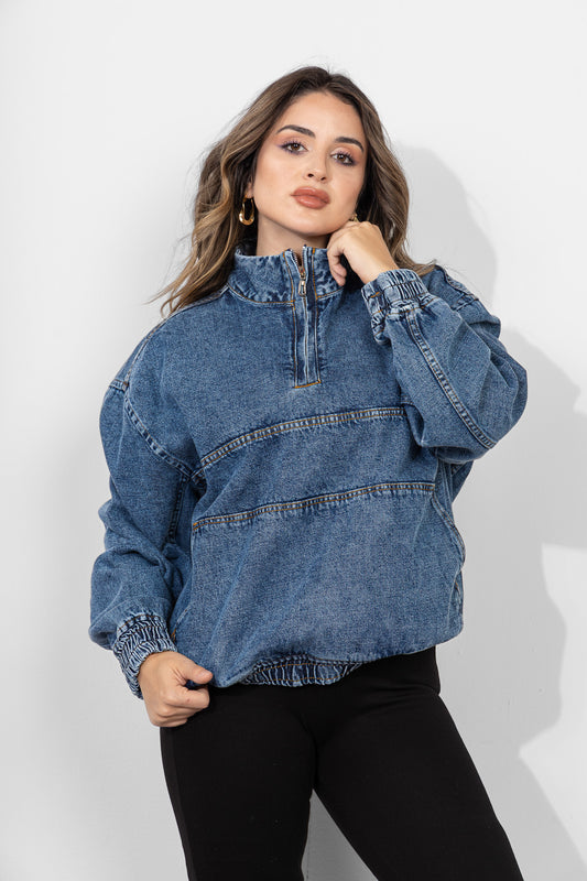 Midblue Denim Half-zip