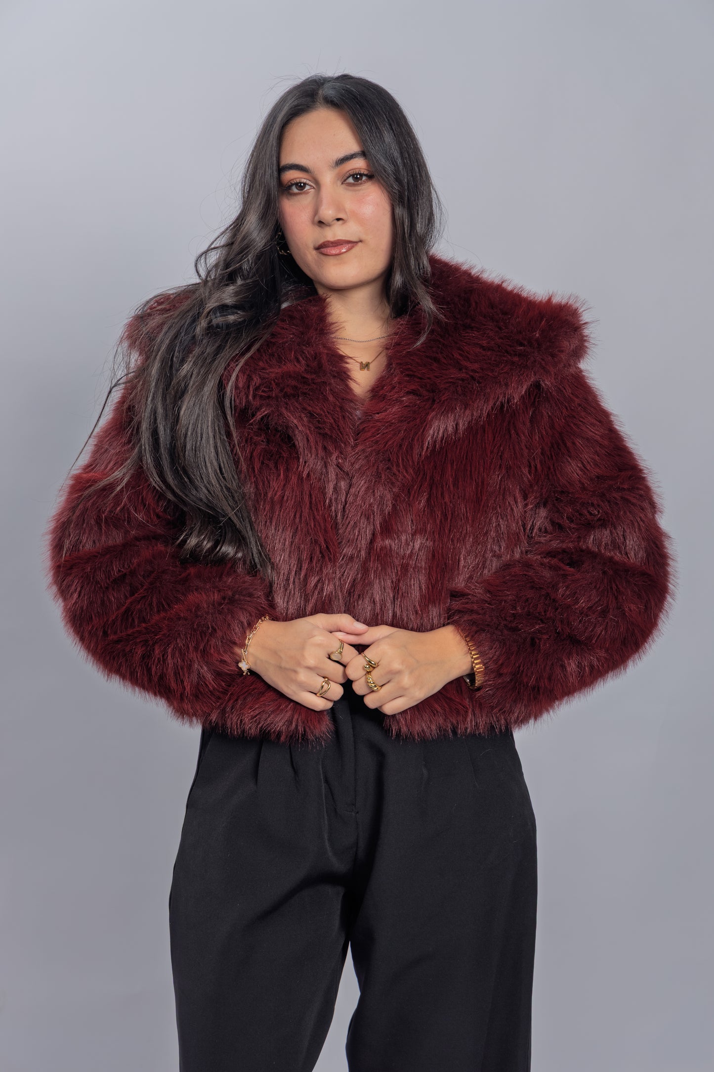 Burgundy Faux Fur Jacket