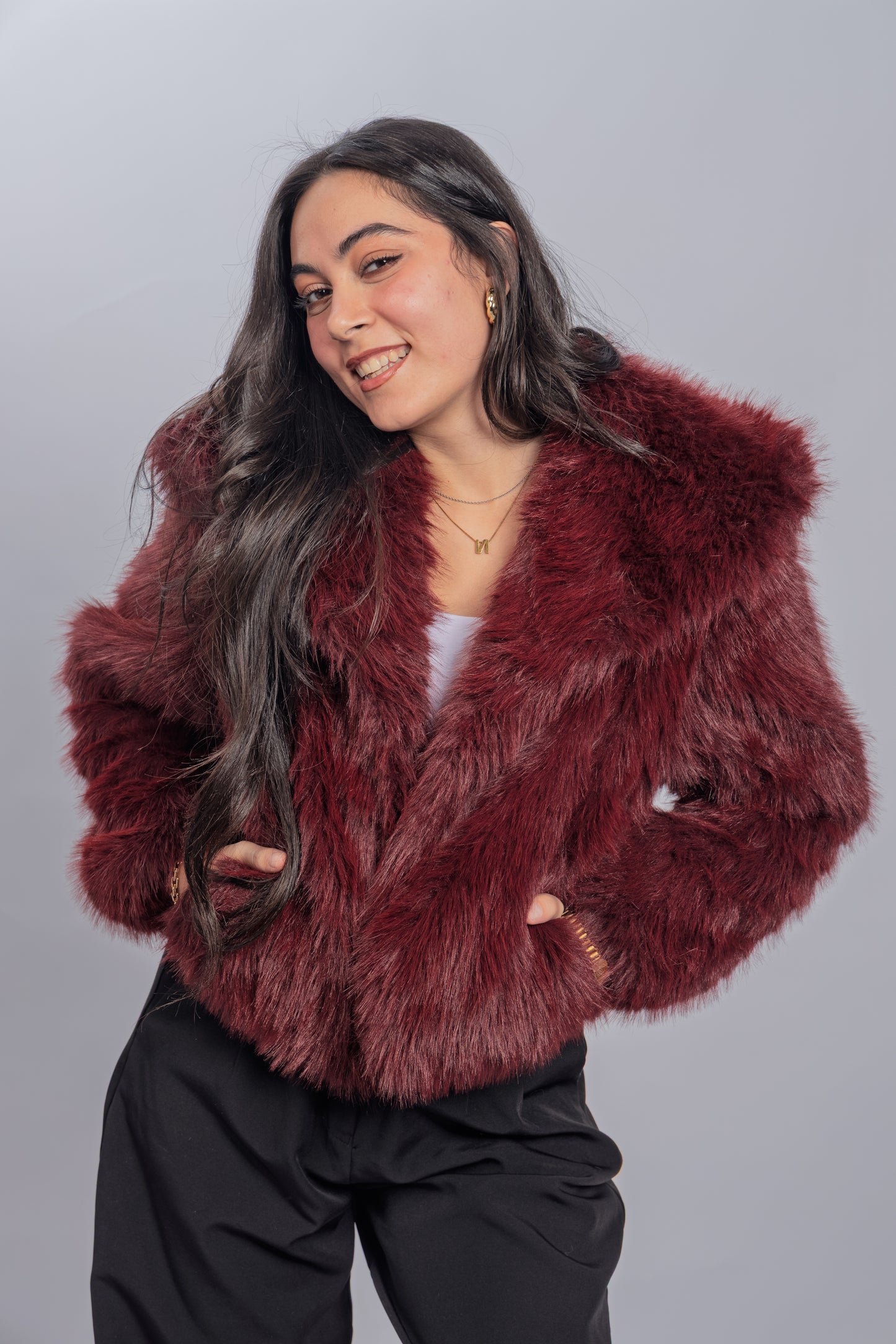 Burgundy Faux Fur Jacket