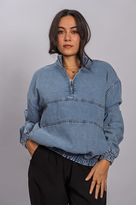 Lightblue Denim Half-zip