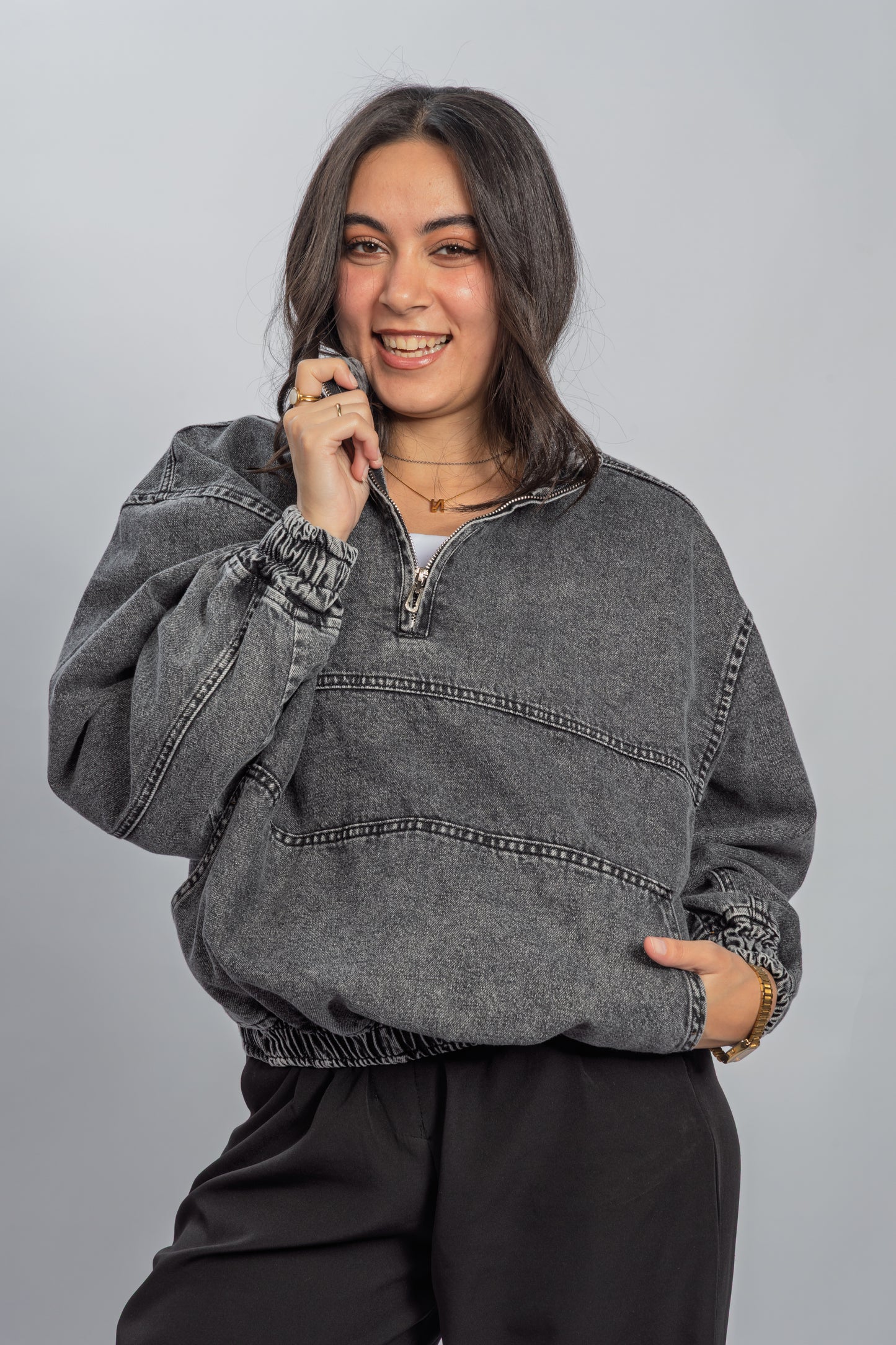 Charcoal Denim Half-zip