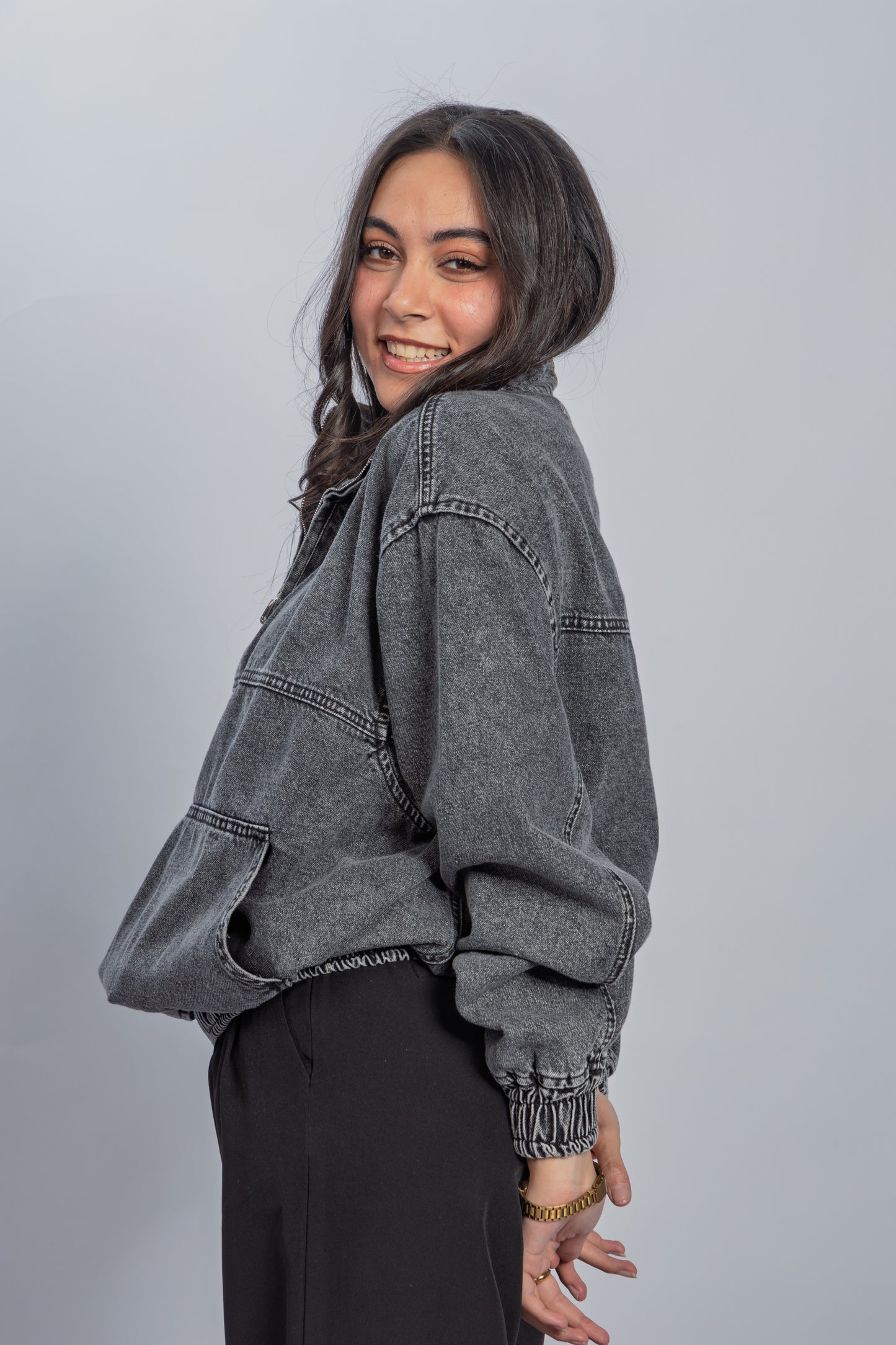 Charcoal Denim Half-zip