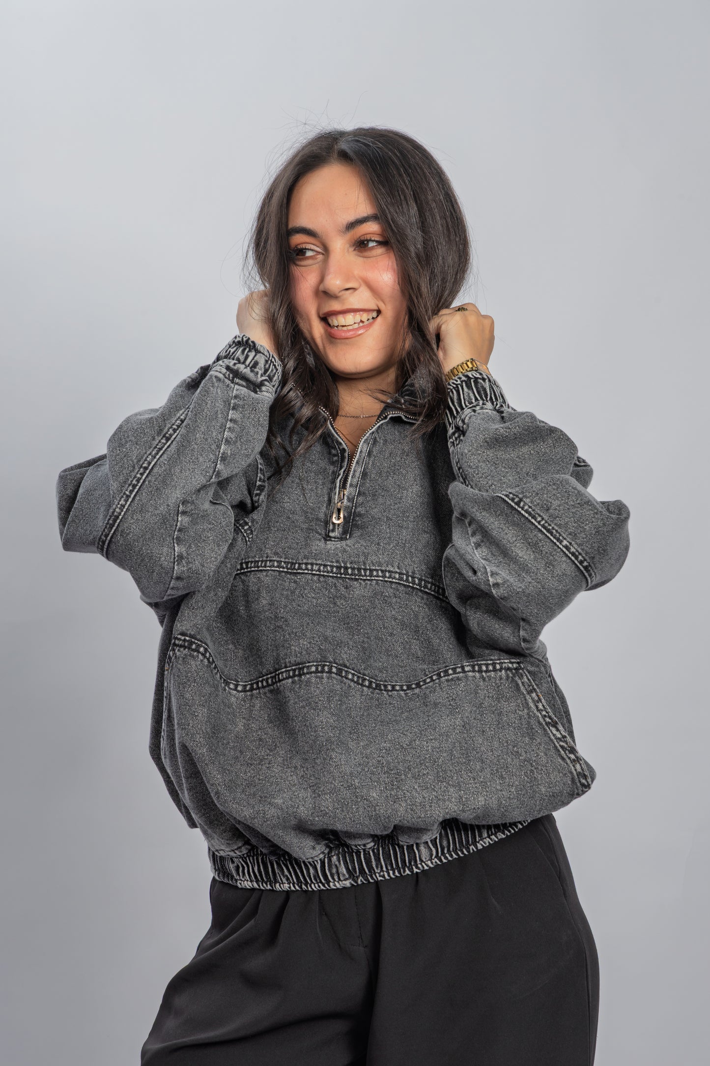 Charcoal Denim Half-zip