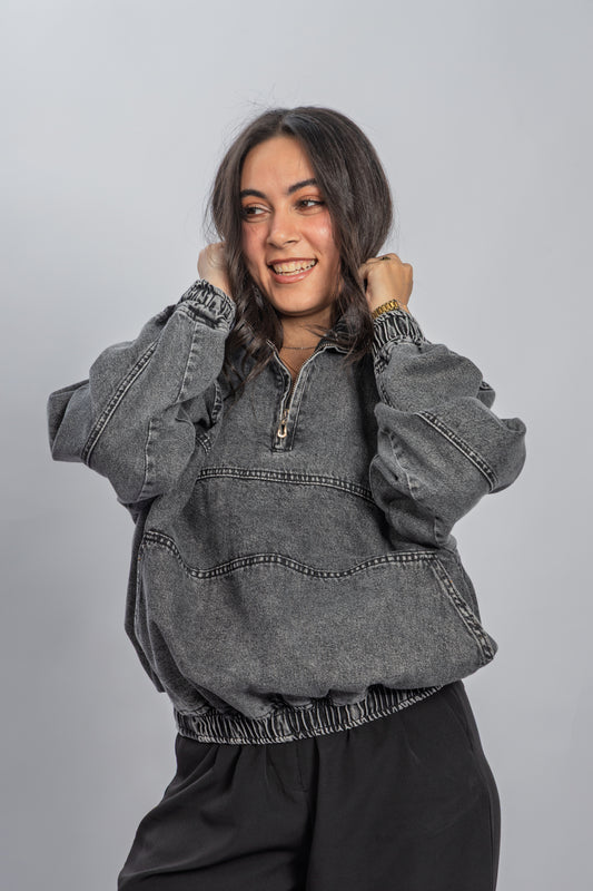Charcoal Denim Half-zip