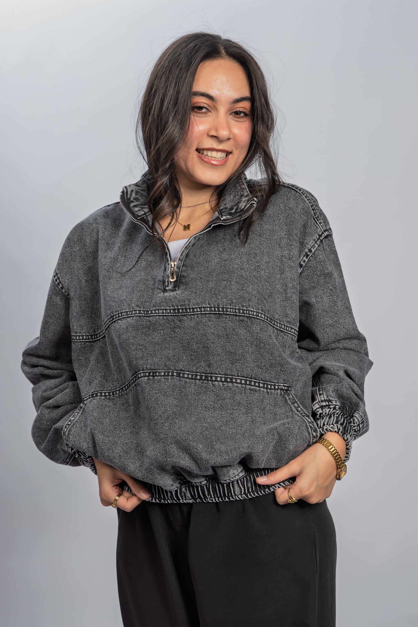 Charcoal Denim Half-zip