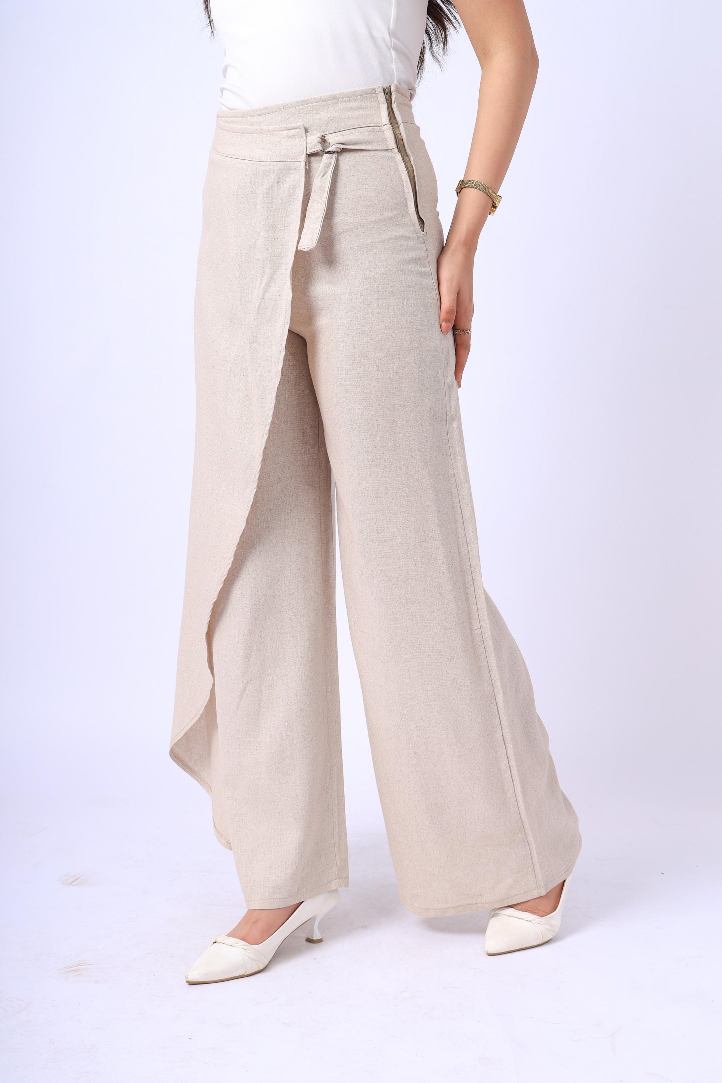 Soft Wrap Pants In Beige