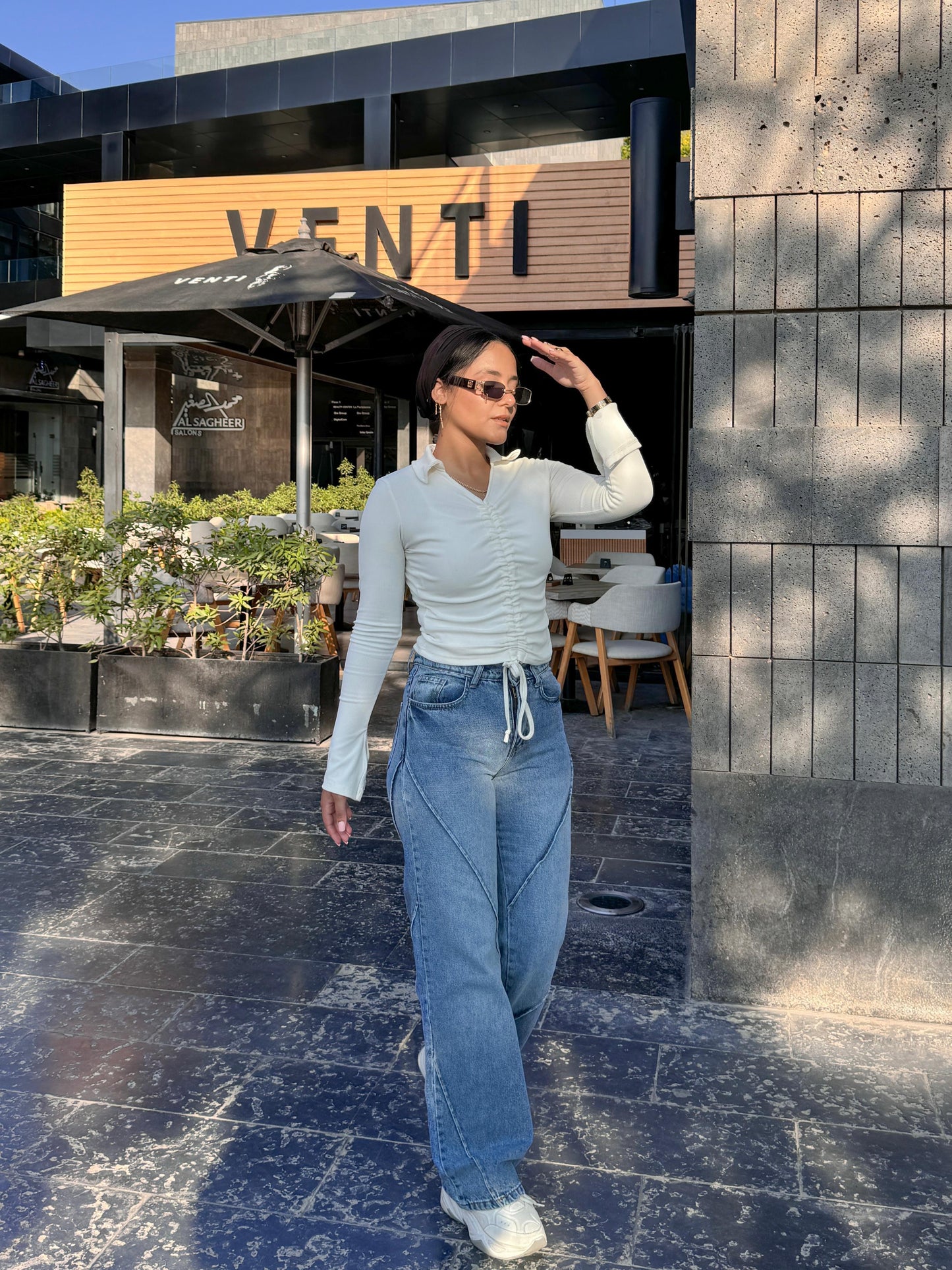 Wave stitch jeans