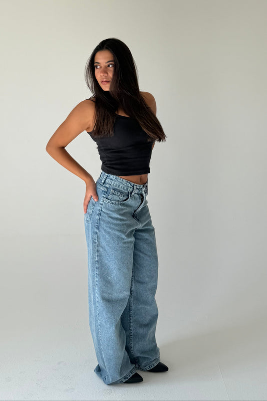 Straight Leg Denim Pants In Light Blue