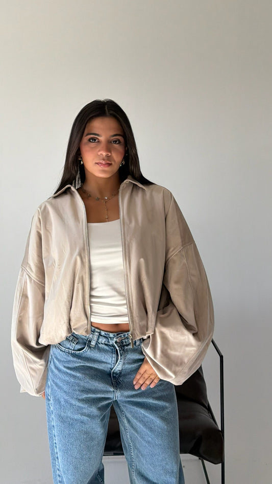 The Oversized Bomber Jacket In Beige