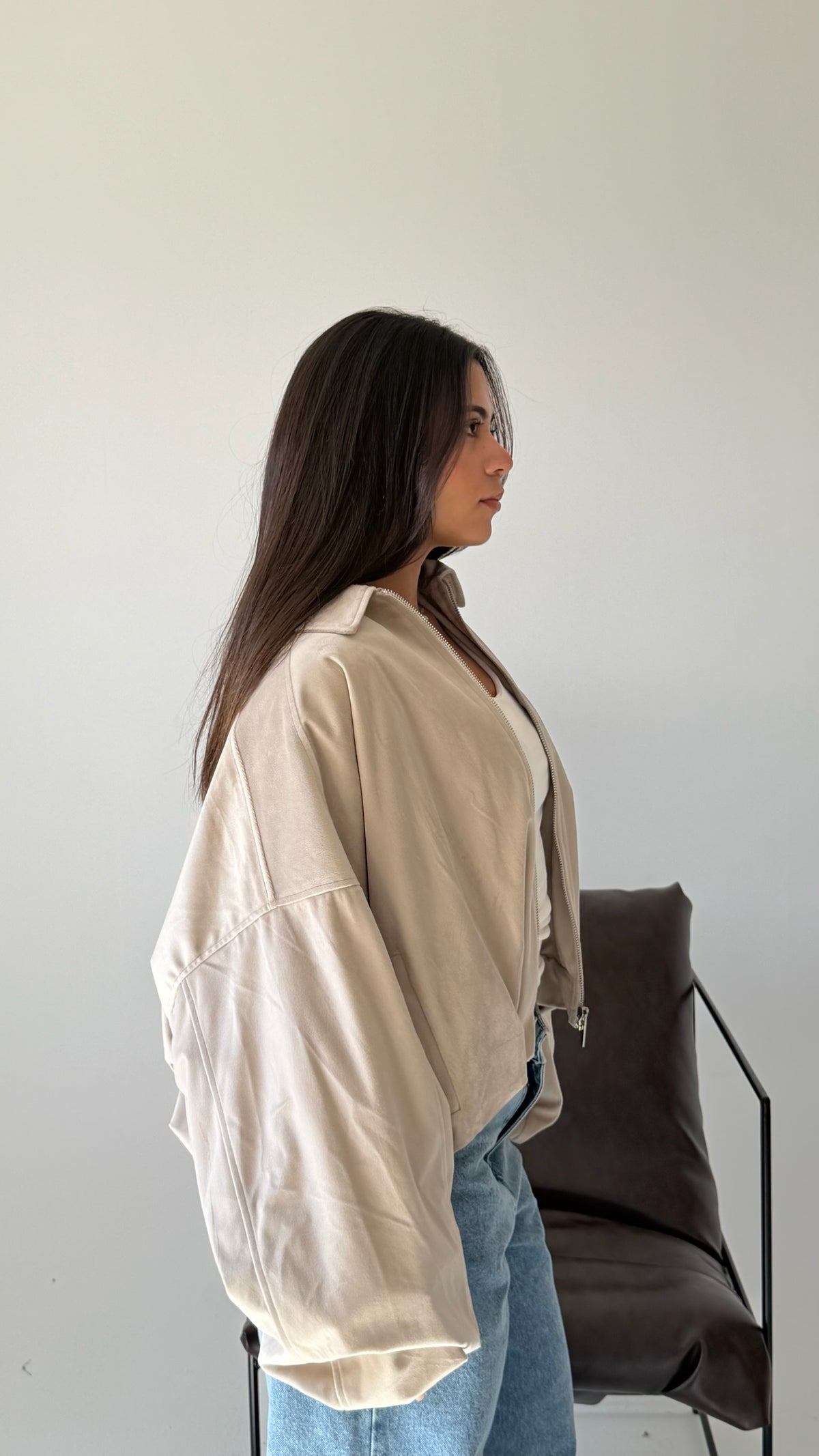 The Oversized Bomber Jacket In Beige