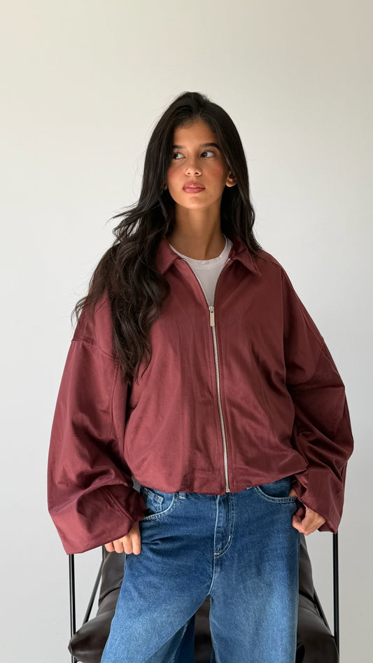 The Oversized Bomber Jacket In Burgundy