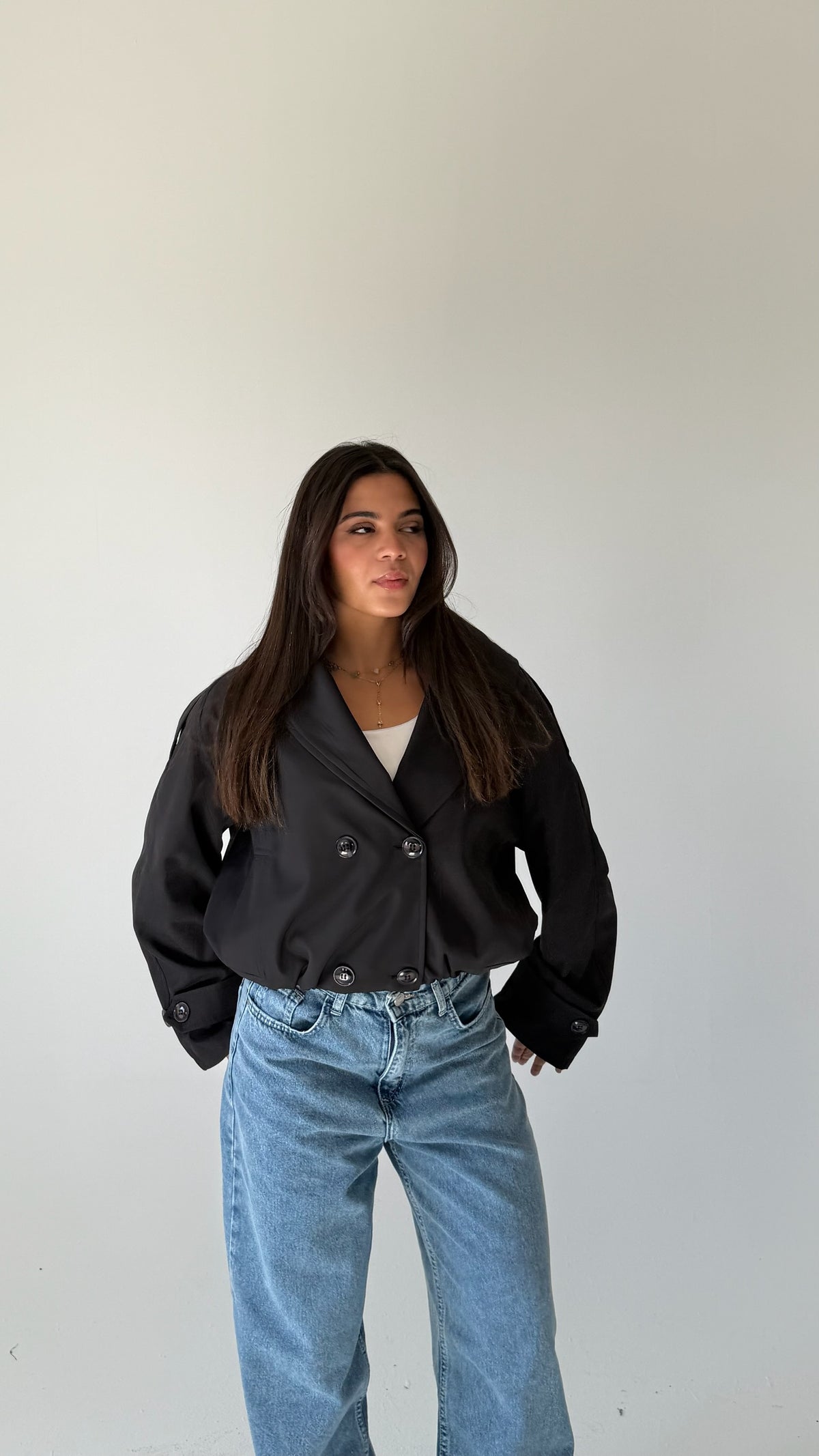 The Double Breasted Cropped Jacket In Black