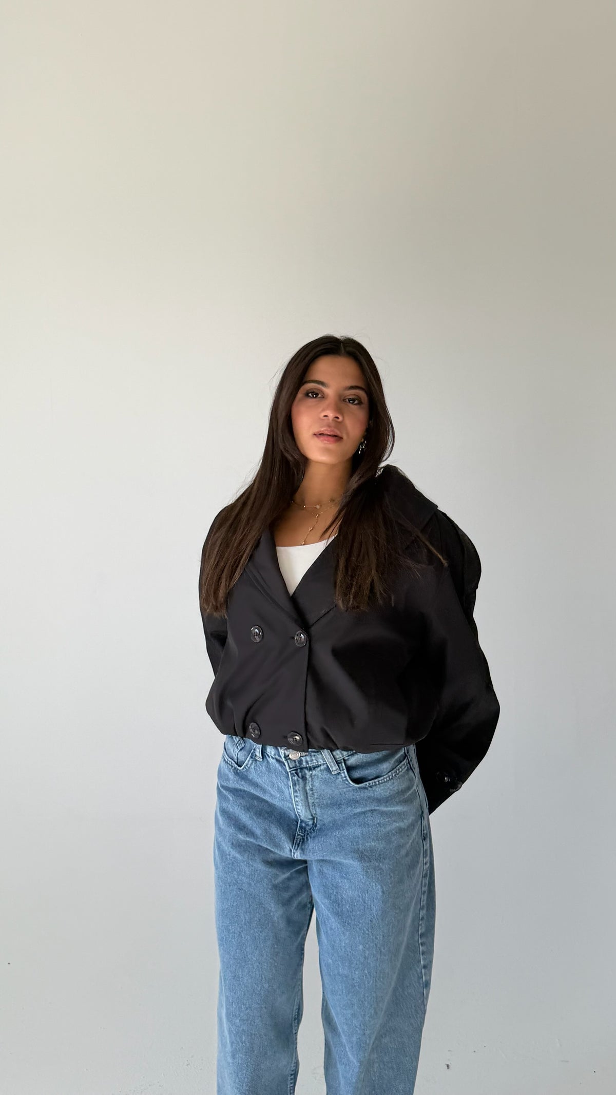 The Double Breasted Cropped Jacket In Black