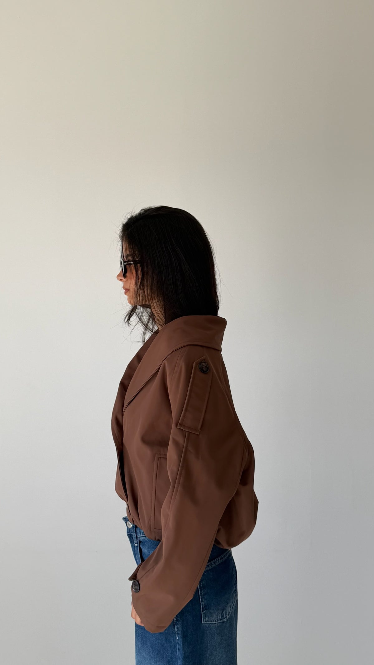 The Double Breasted Cropped Jacket in brown