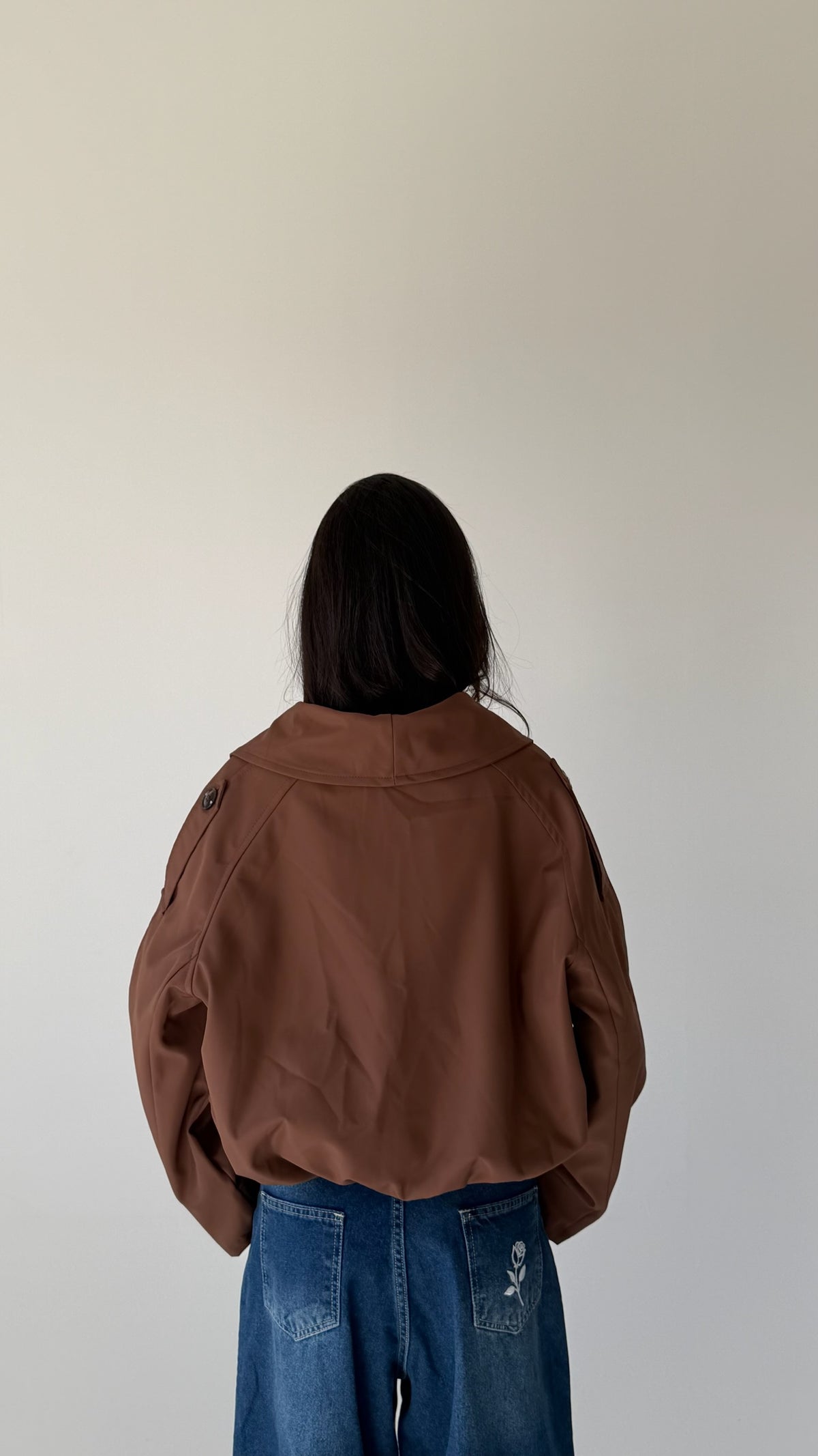 The Double Breasted Cropped Jacket in brown