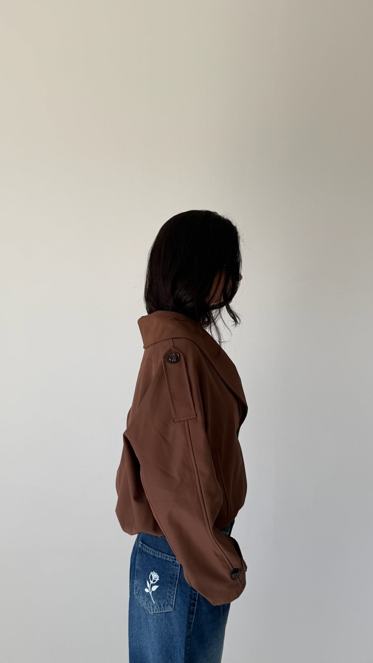 The Double Breasted Cropped Jacket in brown