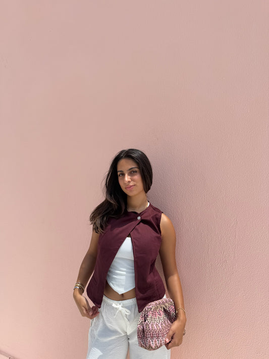 The Muse Vest In Burgundy