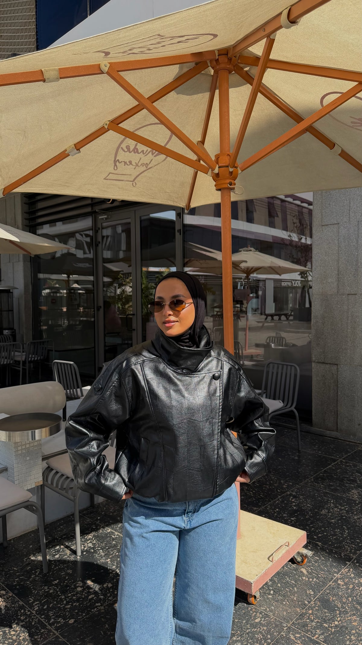 The Funnel Neck Leather Jacket In Black