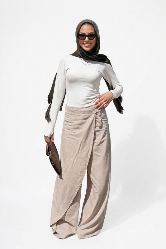 Soft Wrap Pants In Beige