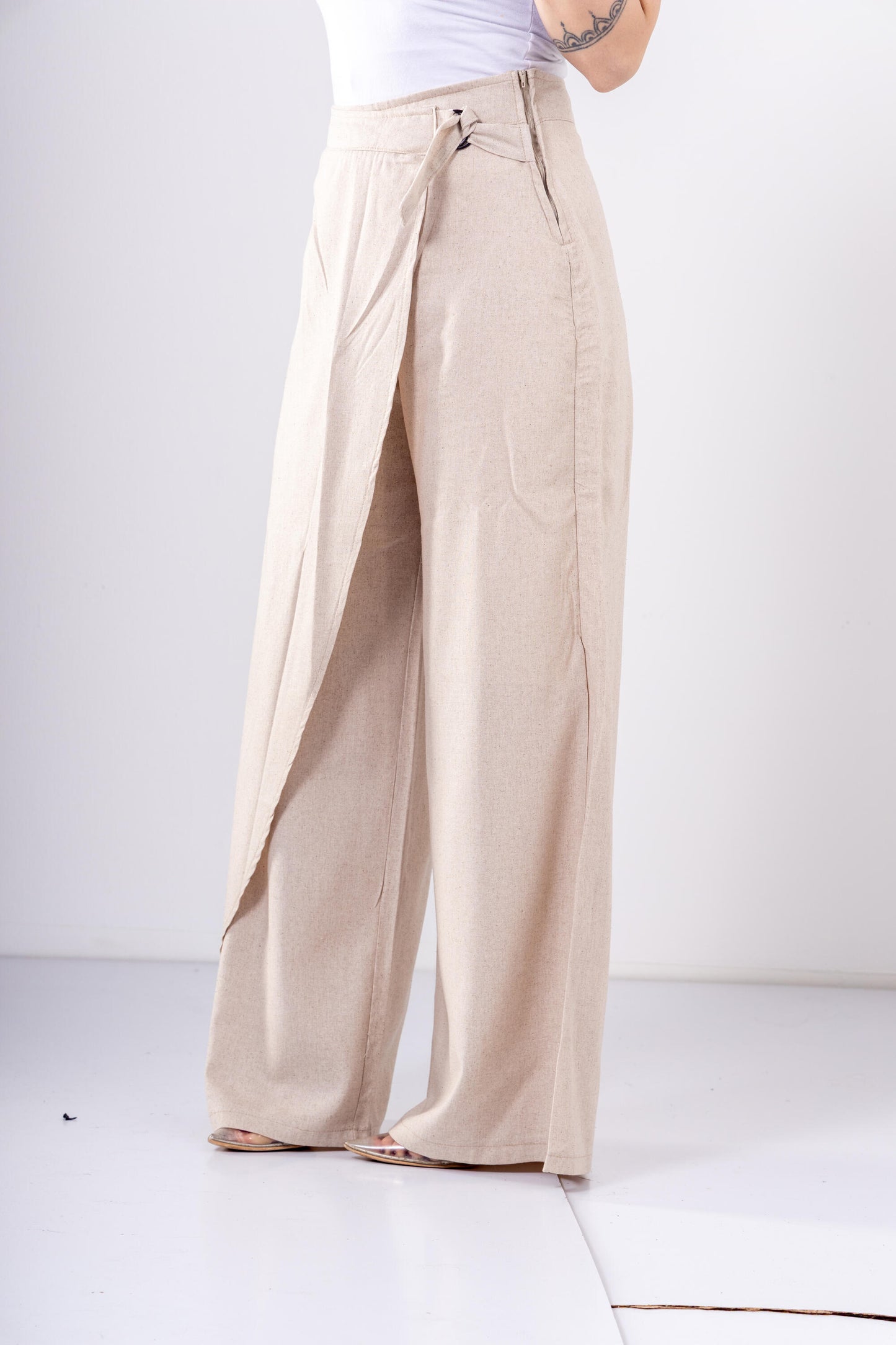 Soft Wrap Pants In Beige