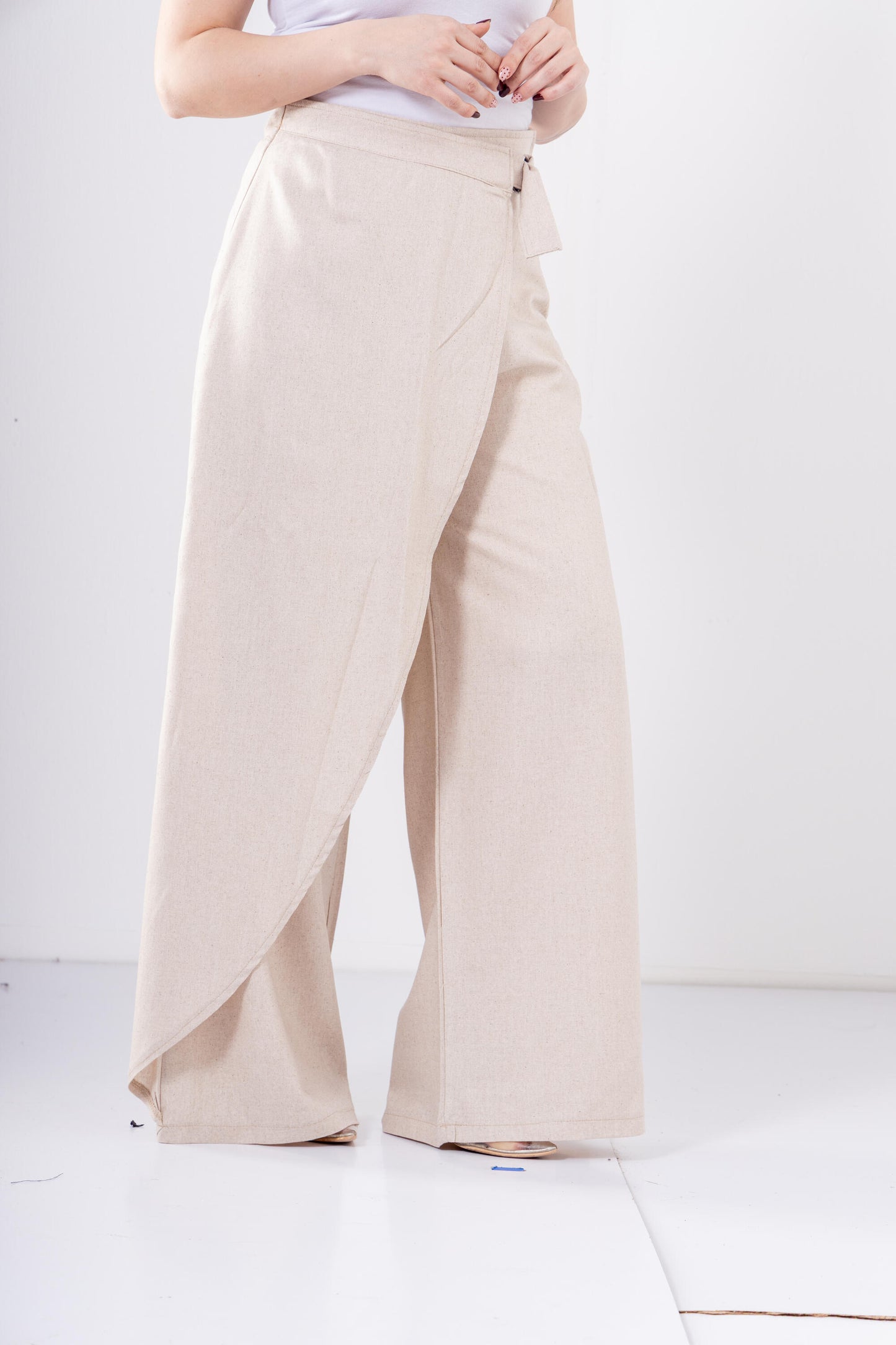 Soft Wrap Pants In Beige