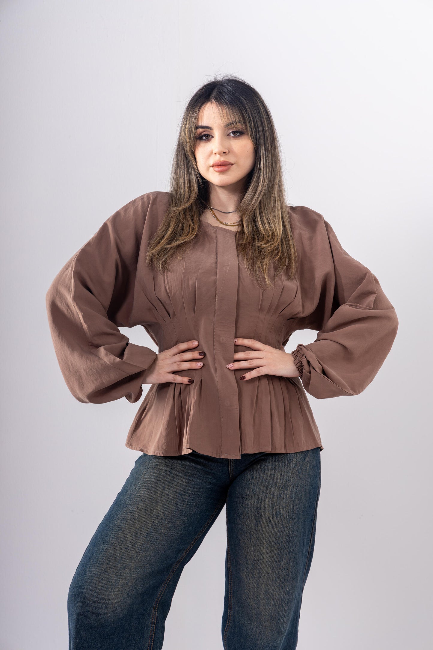Pintuck Shirt In Brown