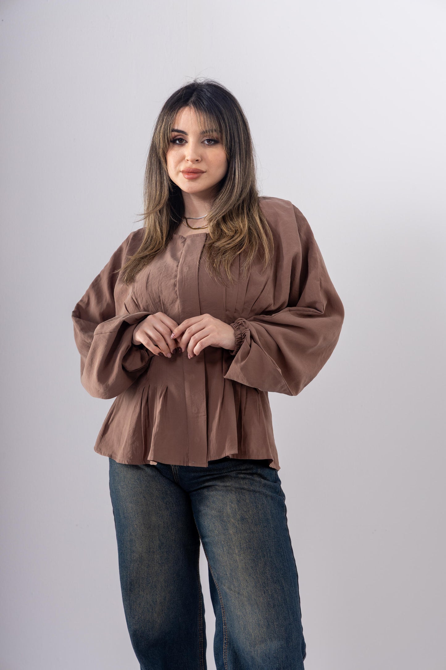Pintuck Shirt In Brown
