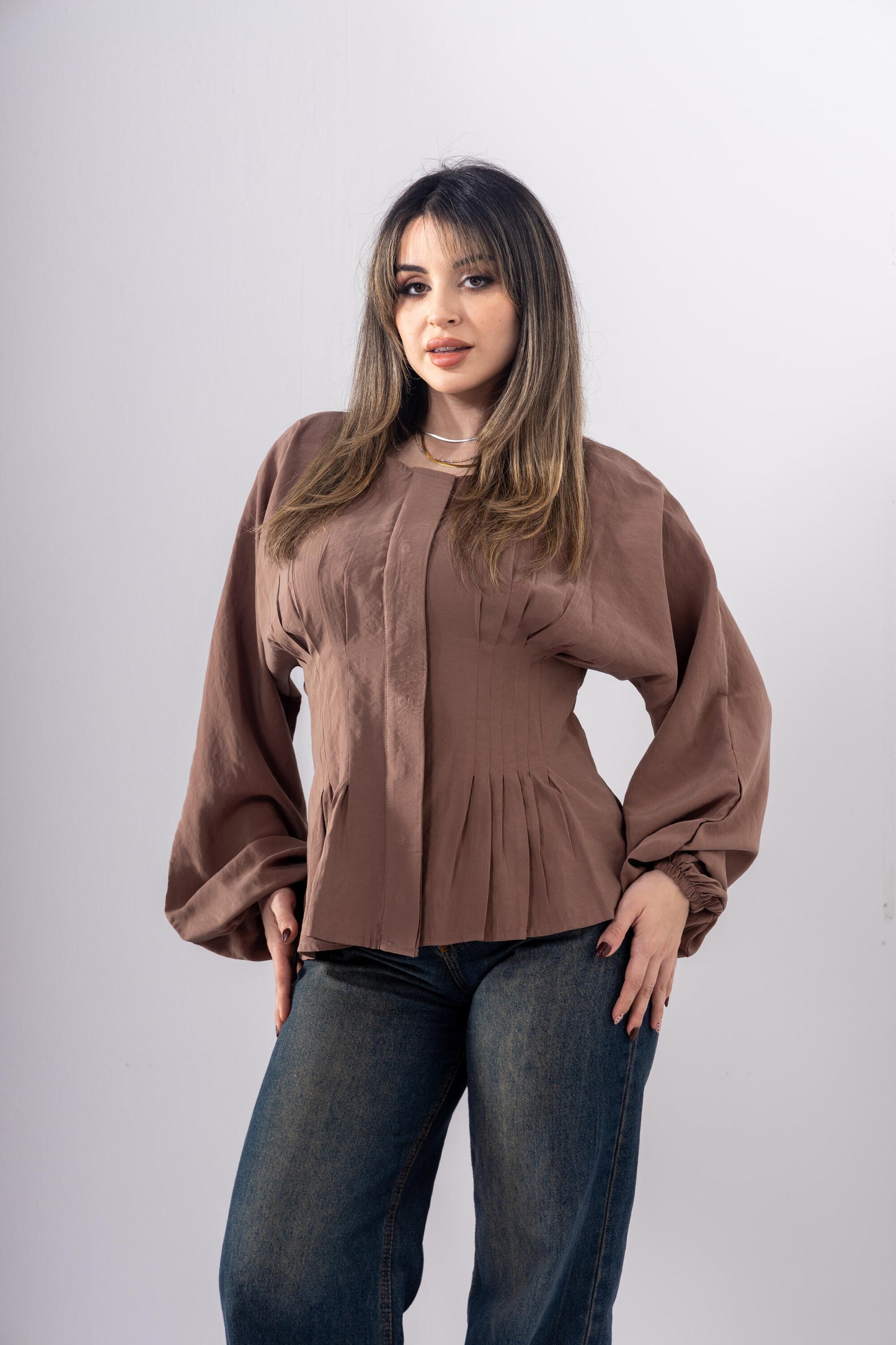 Pintuck Shirt In Brown