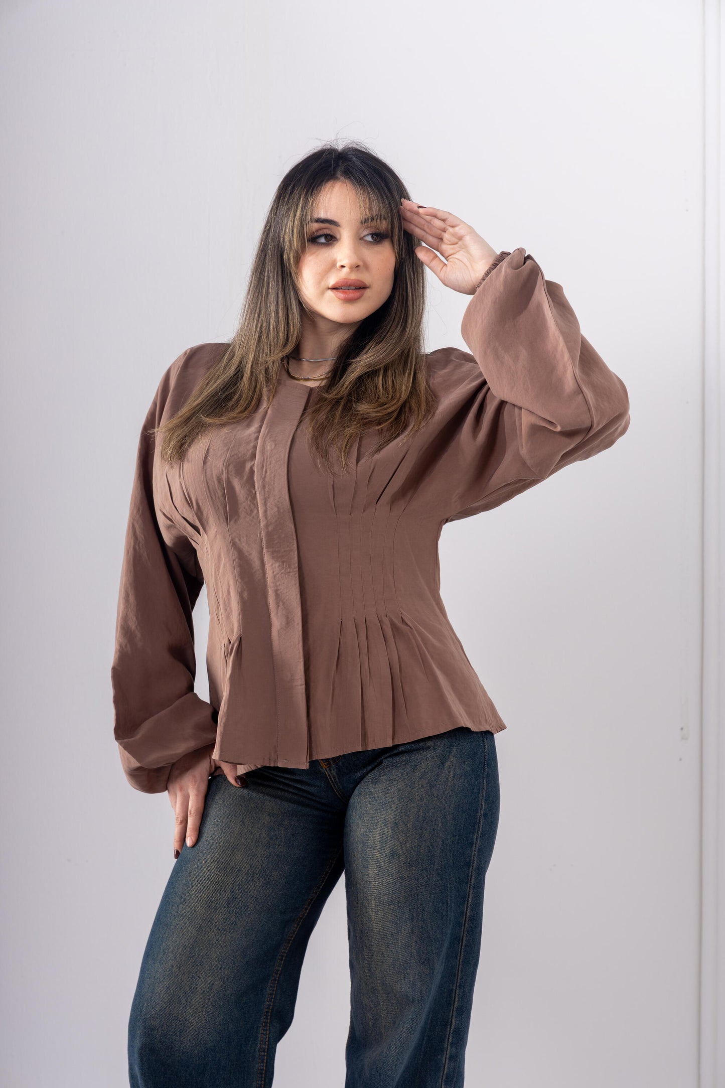 Pintuck Shirt In Brown