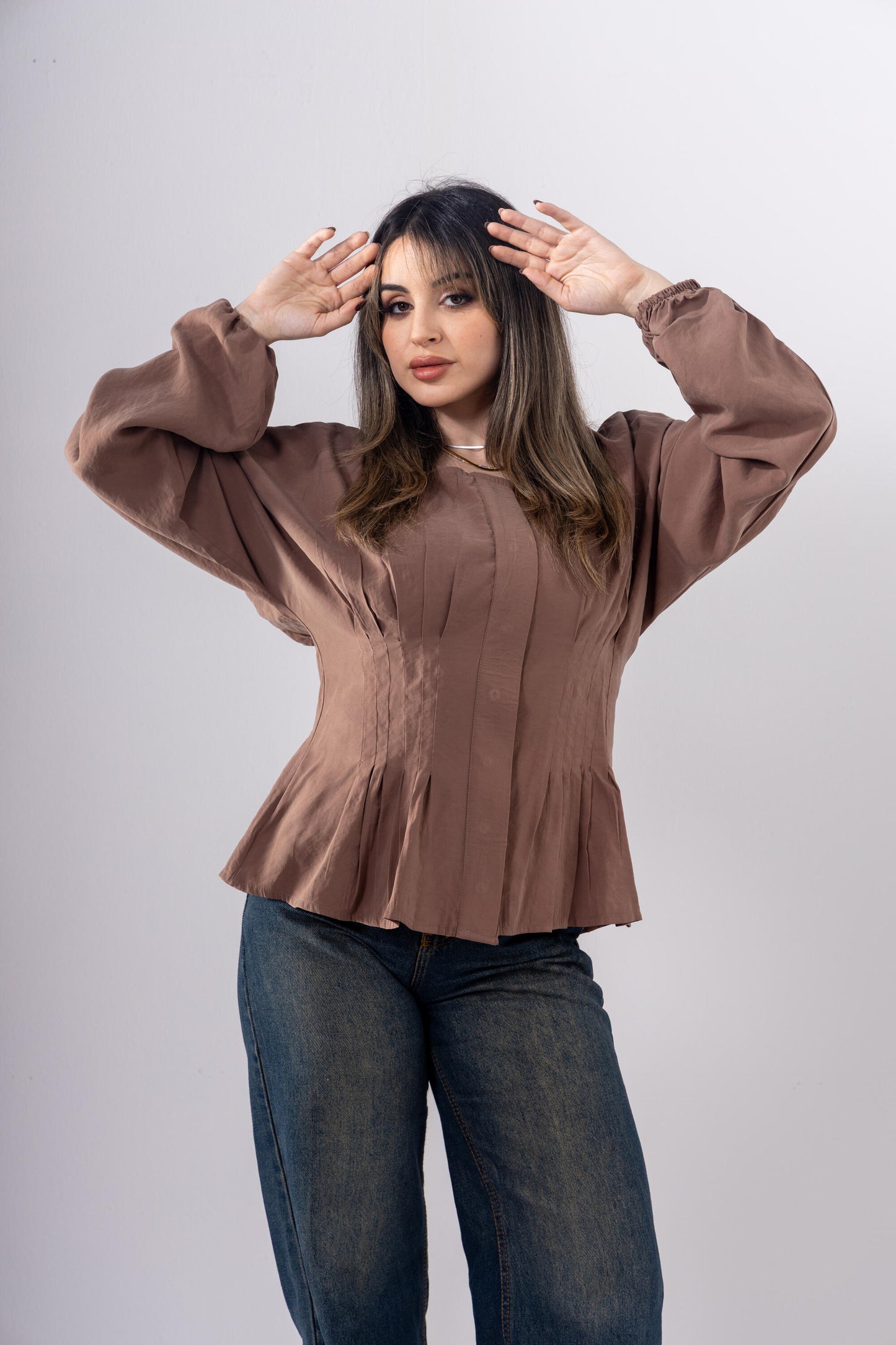 Pintuck Shirt In Brown