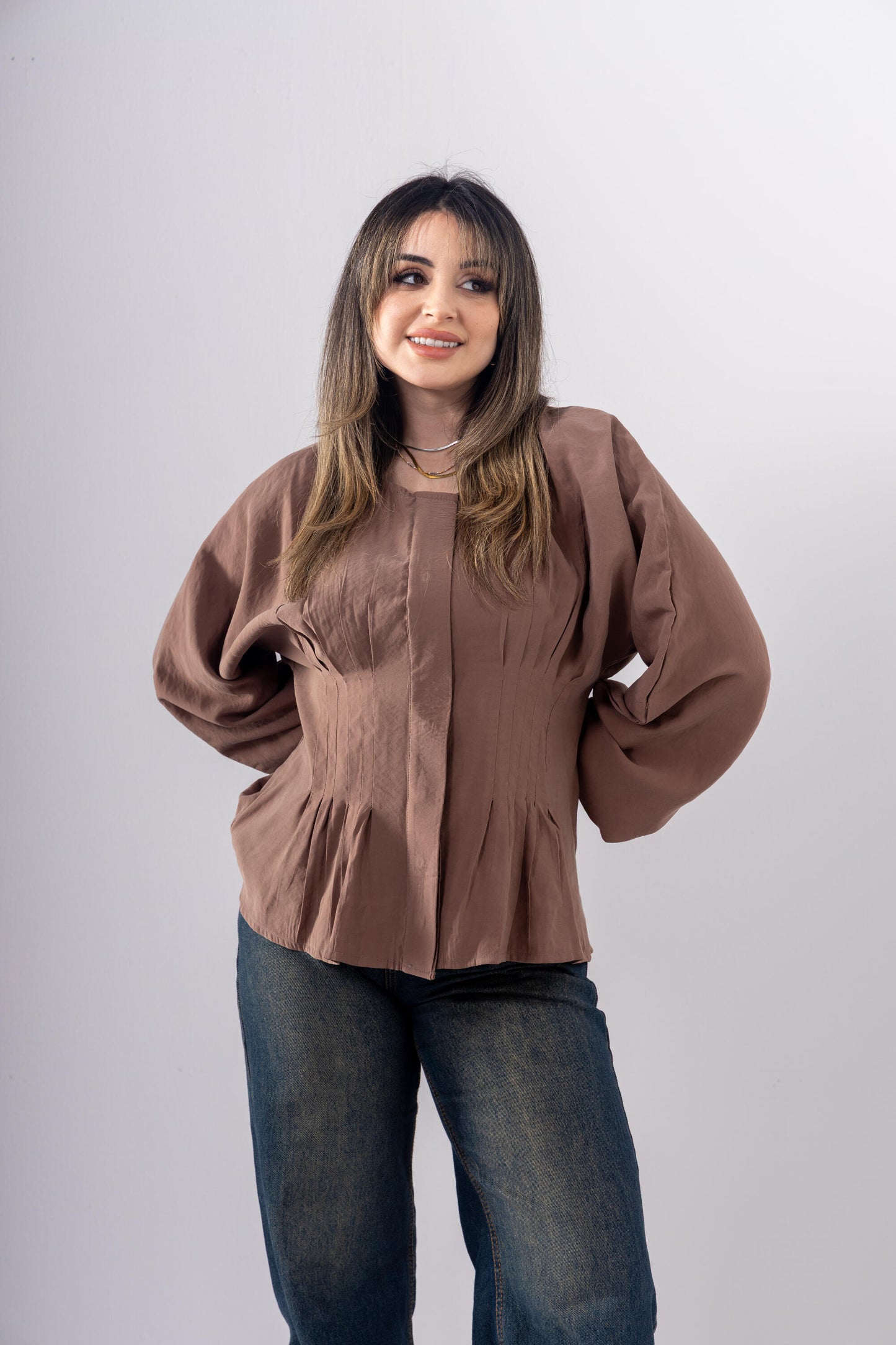 Pintuck Shirt In Brown
