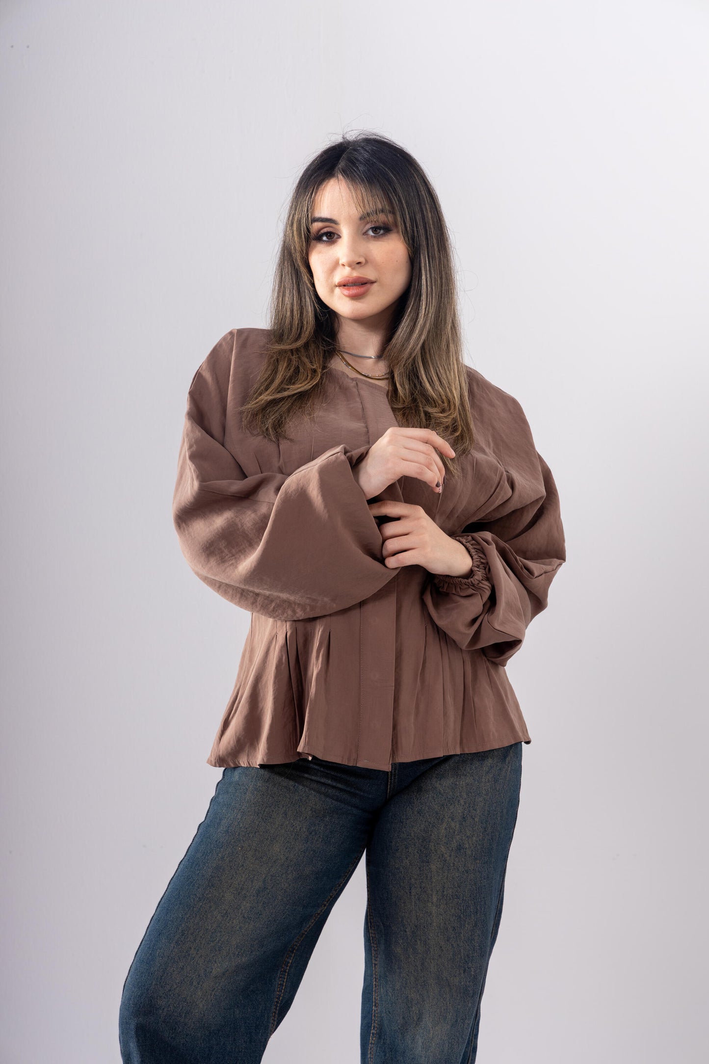 Pintuck Shirt In Brown