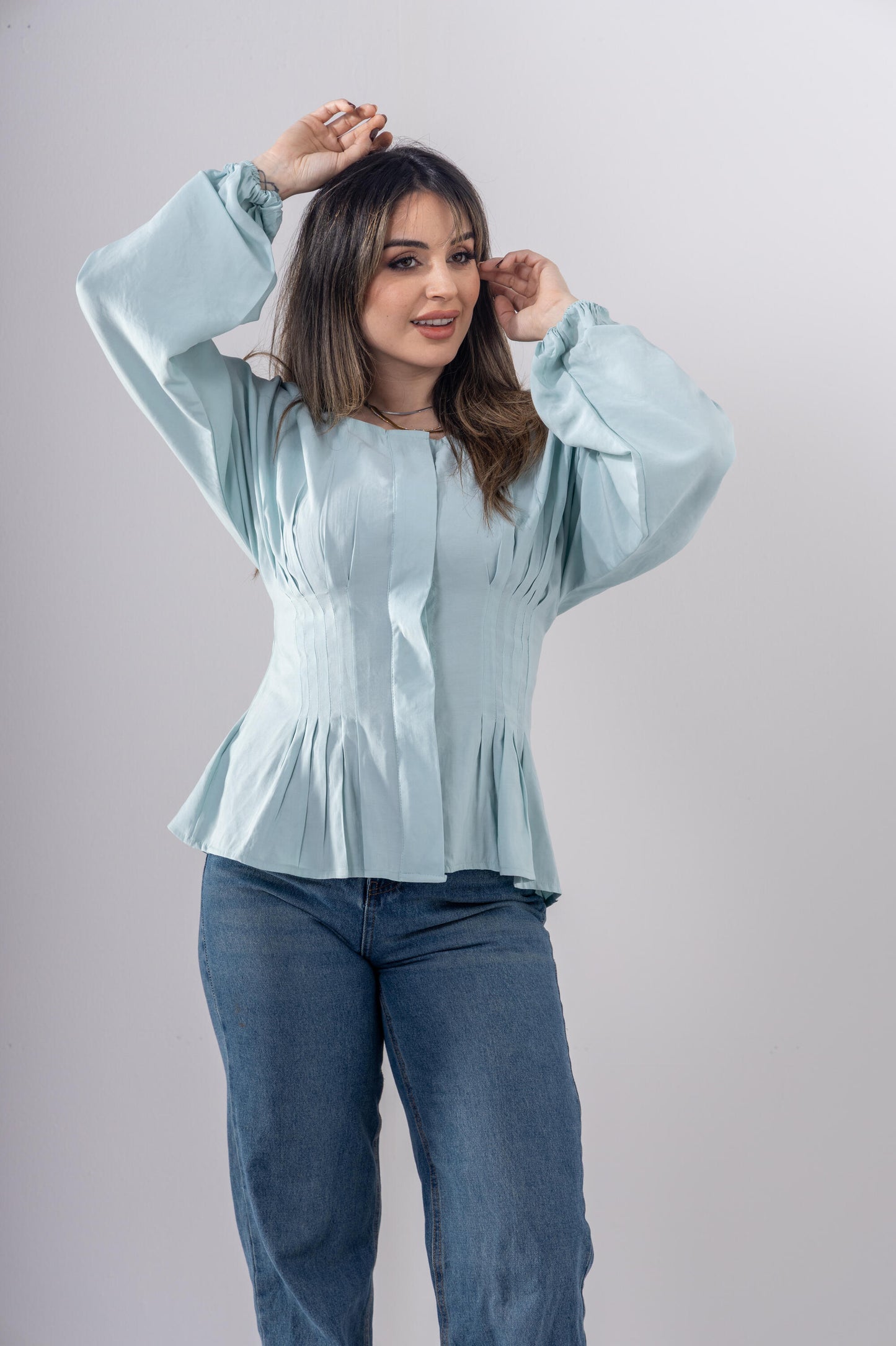 Pintuck Shirt In Light Blue