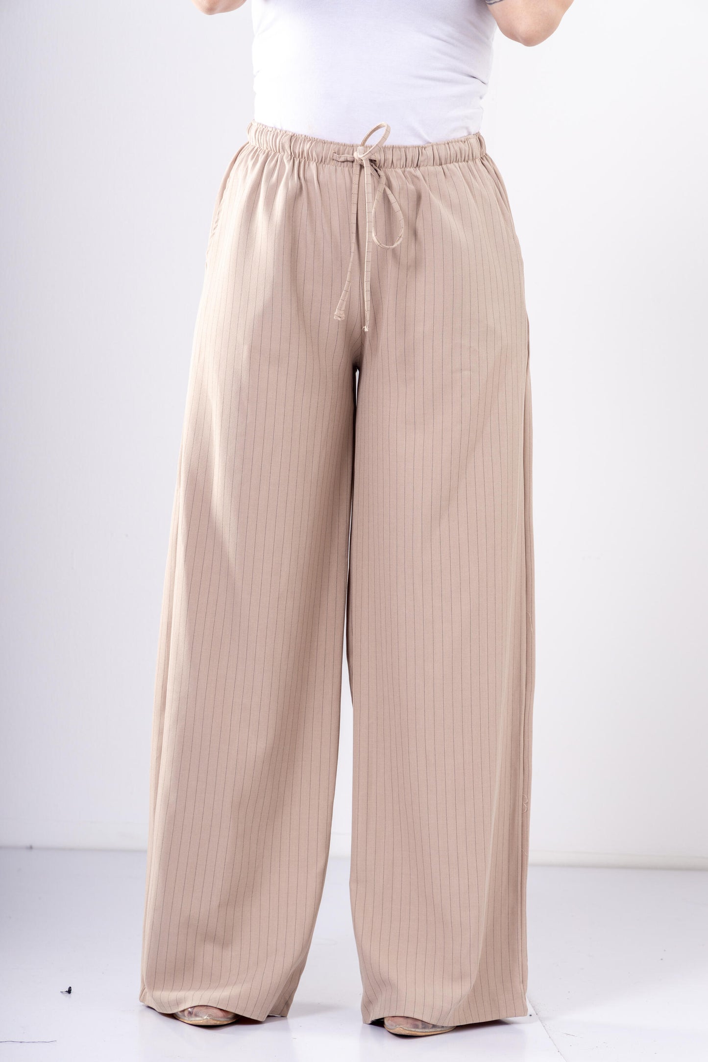 Beige Pinstriped Pants