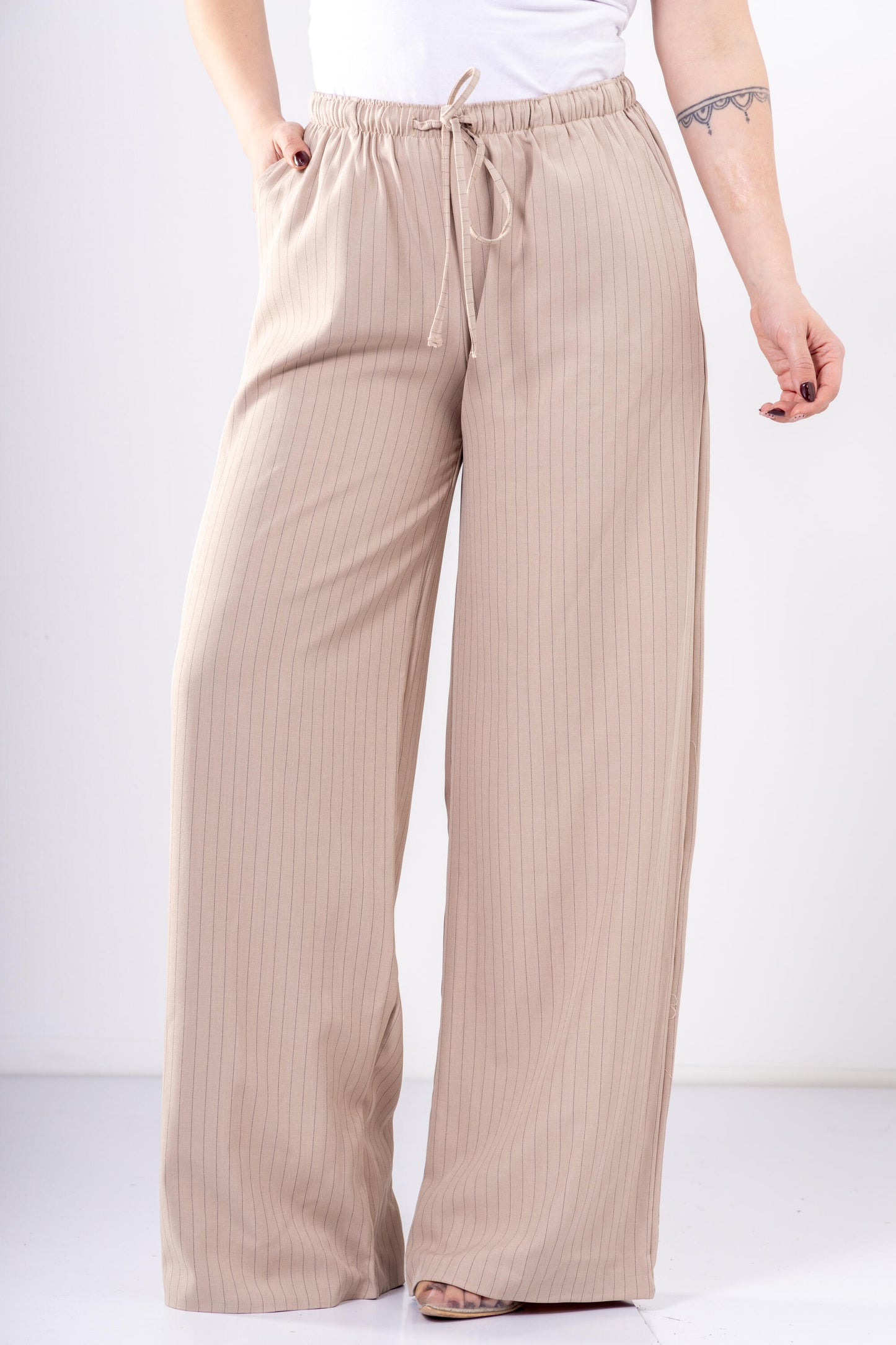 Beige Pinstriped Pants