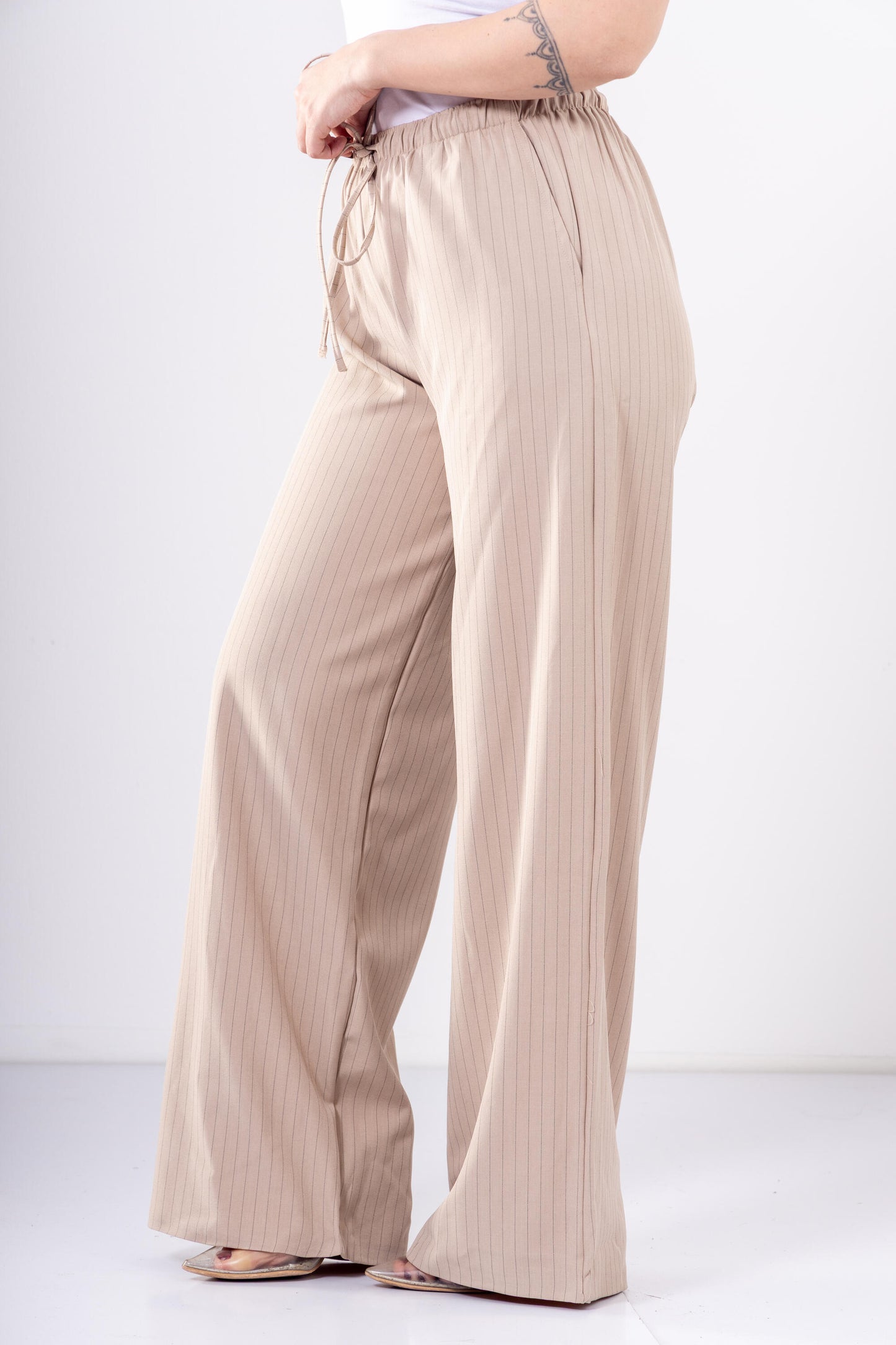 Beige Pinstriped Pants