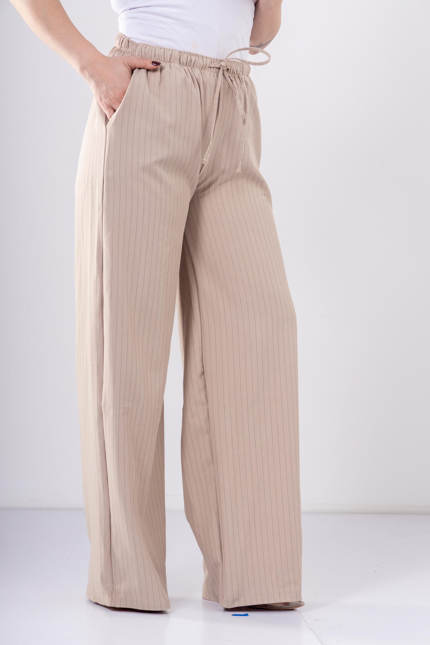 Beige Pinstriped Pants
